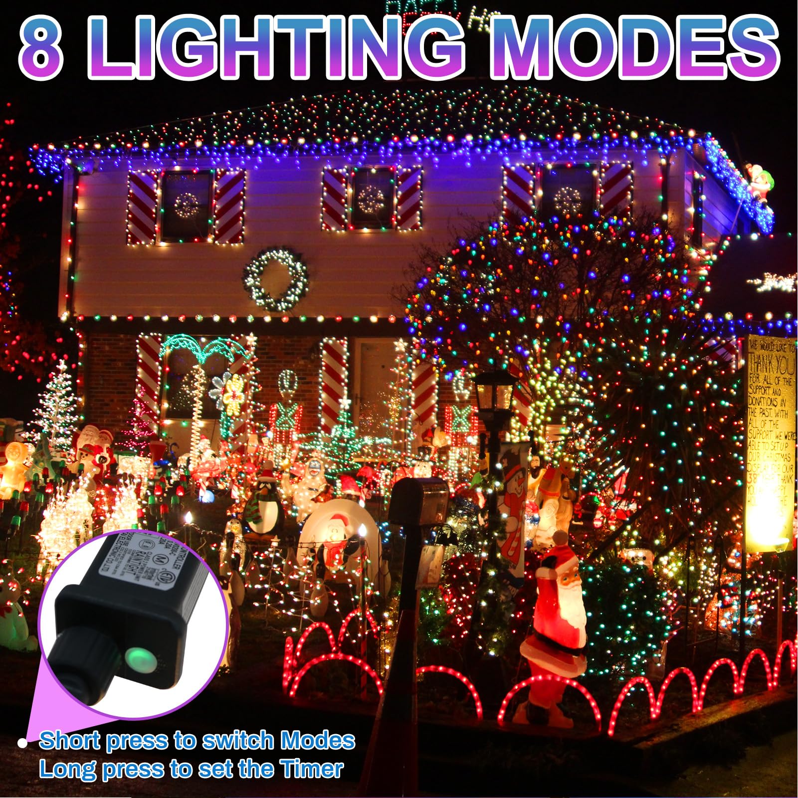 Weihnachtsbeleuchtung, 1000 LEDs, 1,8 m, wasserdicht, für den Außenbereich, Timer, 8 Modi, funkelnde Lichterkette, LED-Lichterkette für den Innenbereich, für Hochzeit, Party, Hof, Hausdekoration