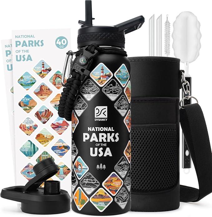 40 oz Insulated Water Bottle | Thickened Stainless Steel Vacuum Metal | Portable Sports Water Jug for Gym and Hiking with Straw, Carrier Bag, Handle Strap | BPA-Free 40 oz