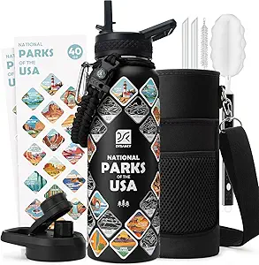 40 oz Insulated Water Bottle | Thickened Stainless Steel Vacuum Metal | Portable Sports Water Jug for Gym and Hiking with Straw, Carrier Bag, Handle Strap | BPA-Free 40 oz