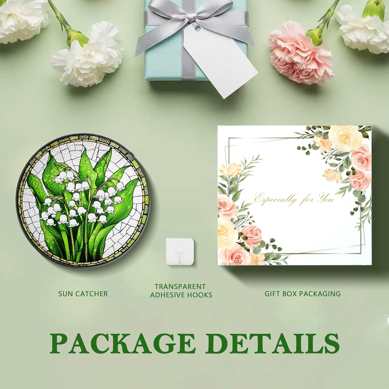 Lily of The Valley Stained Glass Suncatcher - Memorial & Remembrance Gift, Rainbow Maker Window Hanging Decor for Indoor Sunlight, Green & White Sun Catchers for Women, Mom, Grandma - Image 5