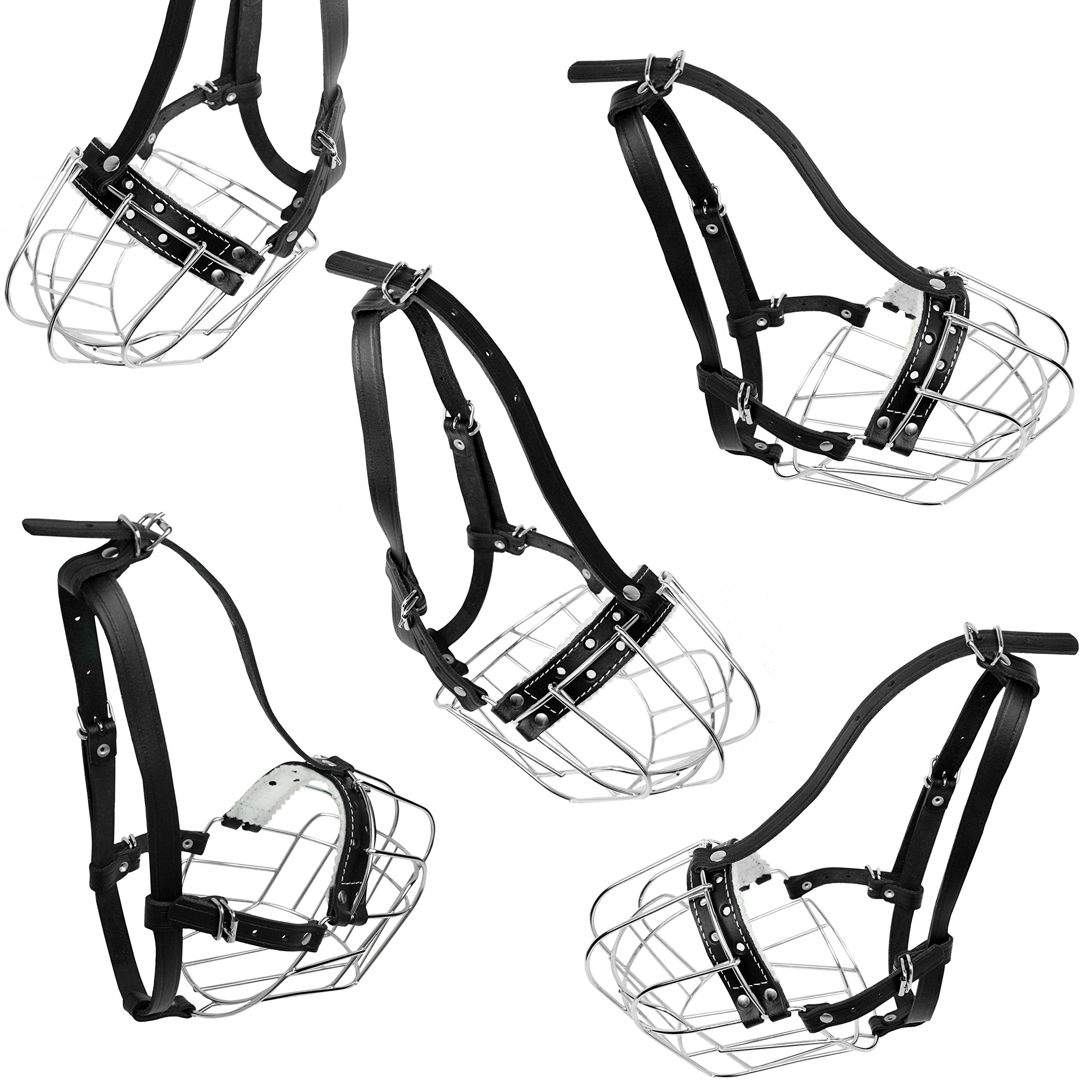 Bozales de Metal para Perro Rottweiler (№3) - Cesta de Alambre Correas de Cuero Ajustables de Cuero - La Circunferencia del hocico es de 27-38 cm de Longitud es de 6,8-9,4 cm