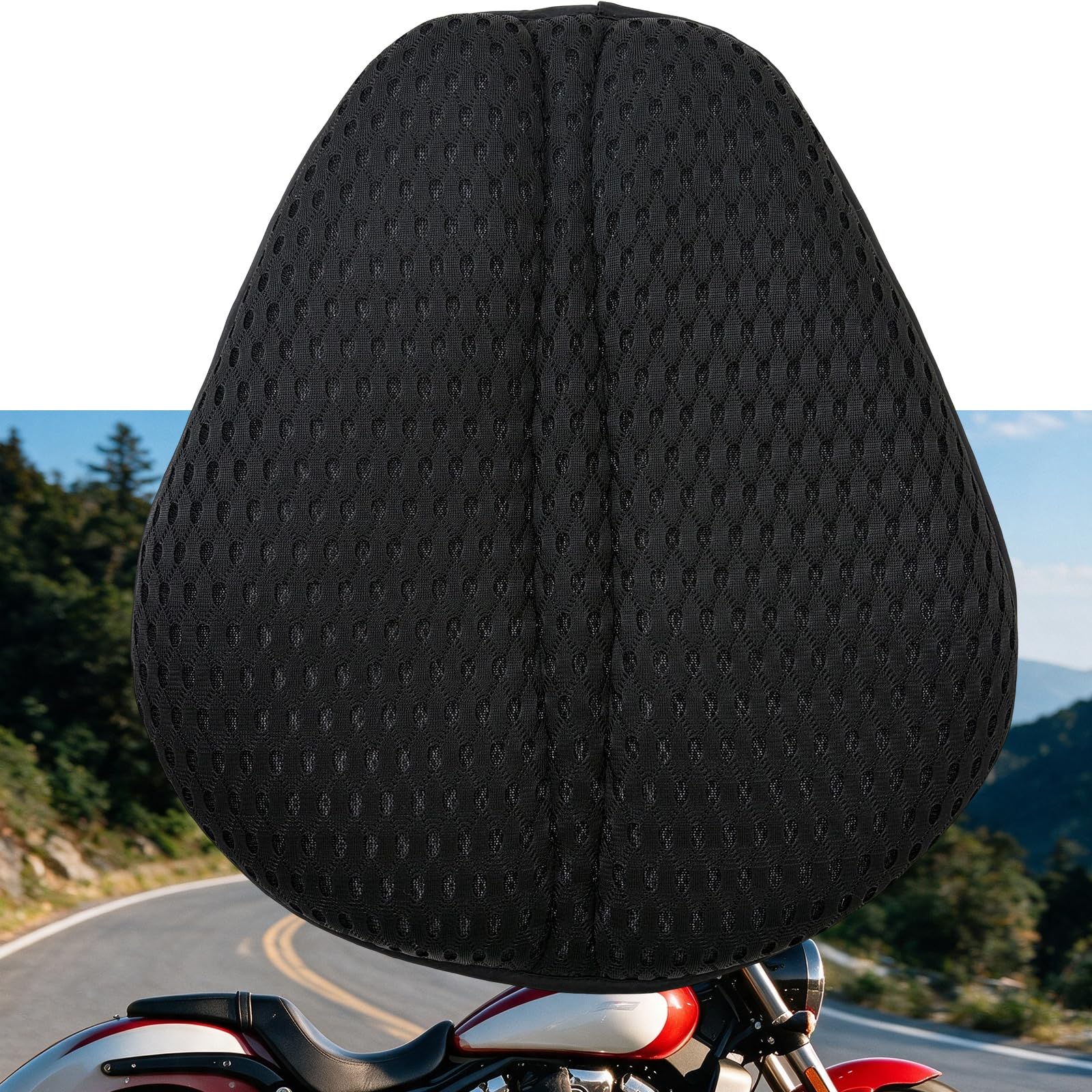 AEROiVi Motorcycle Seat Cushion Breathable Mesh Pads 1.18" Thick Washable | Soft Seats with Pressure Relief Pads Ergonomic Support Anti-Slip Silicone Dots Machine Washable for Easy Cleaning