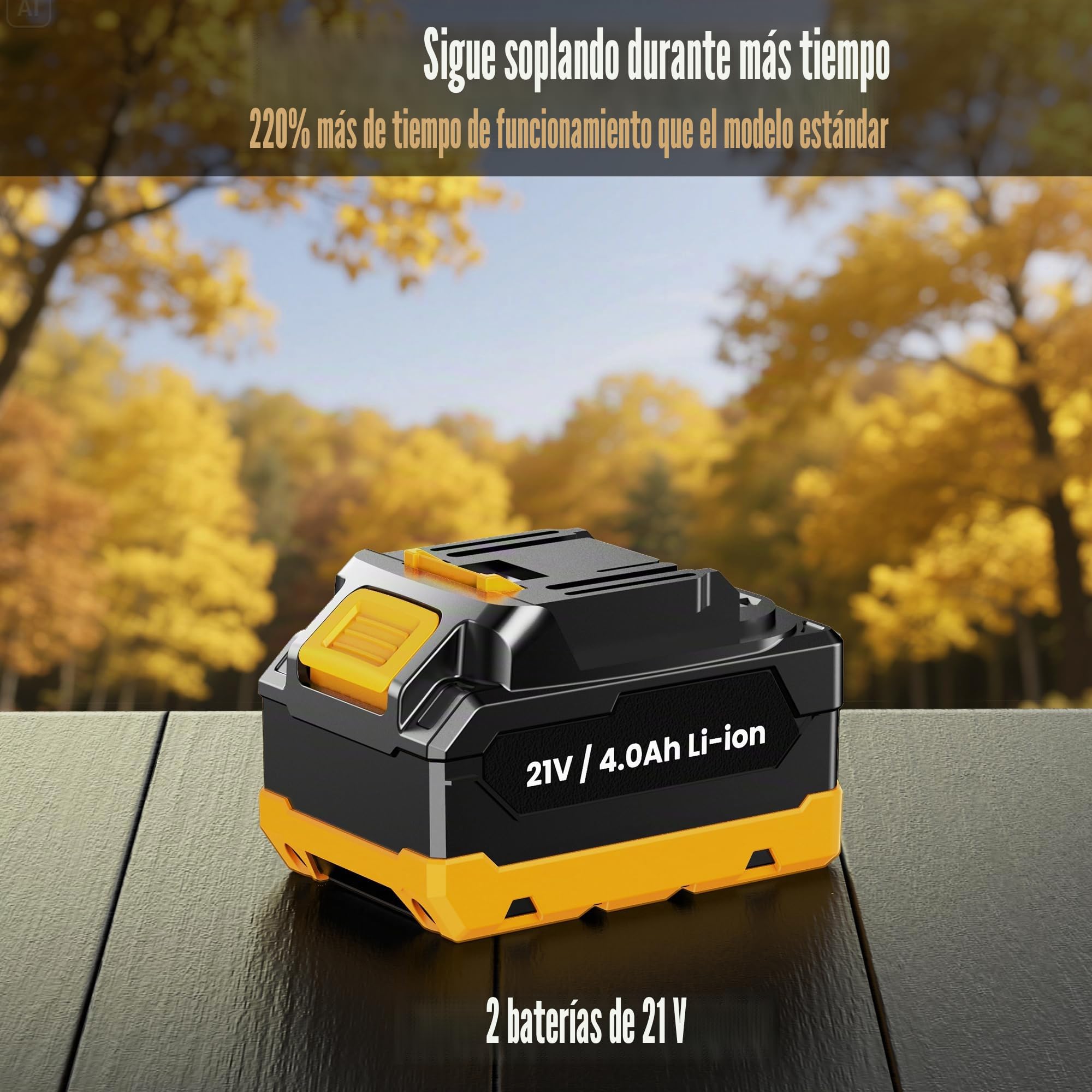 Soplador de Hojas, 21V Soplador Bateria con 2 Baterias 4.0Ah, 3 Ajustes de Velocidad, 2 Tubos de Soplado, Correa para el Hombro para Soplar Hojas, Nieve, Polvo y Residuos