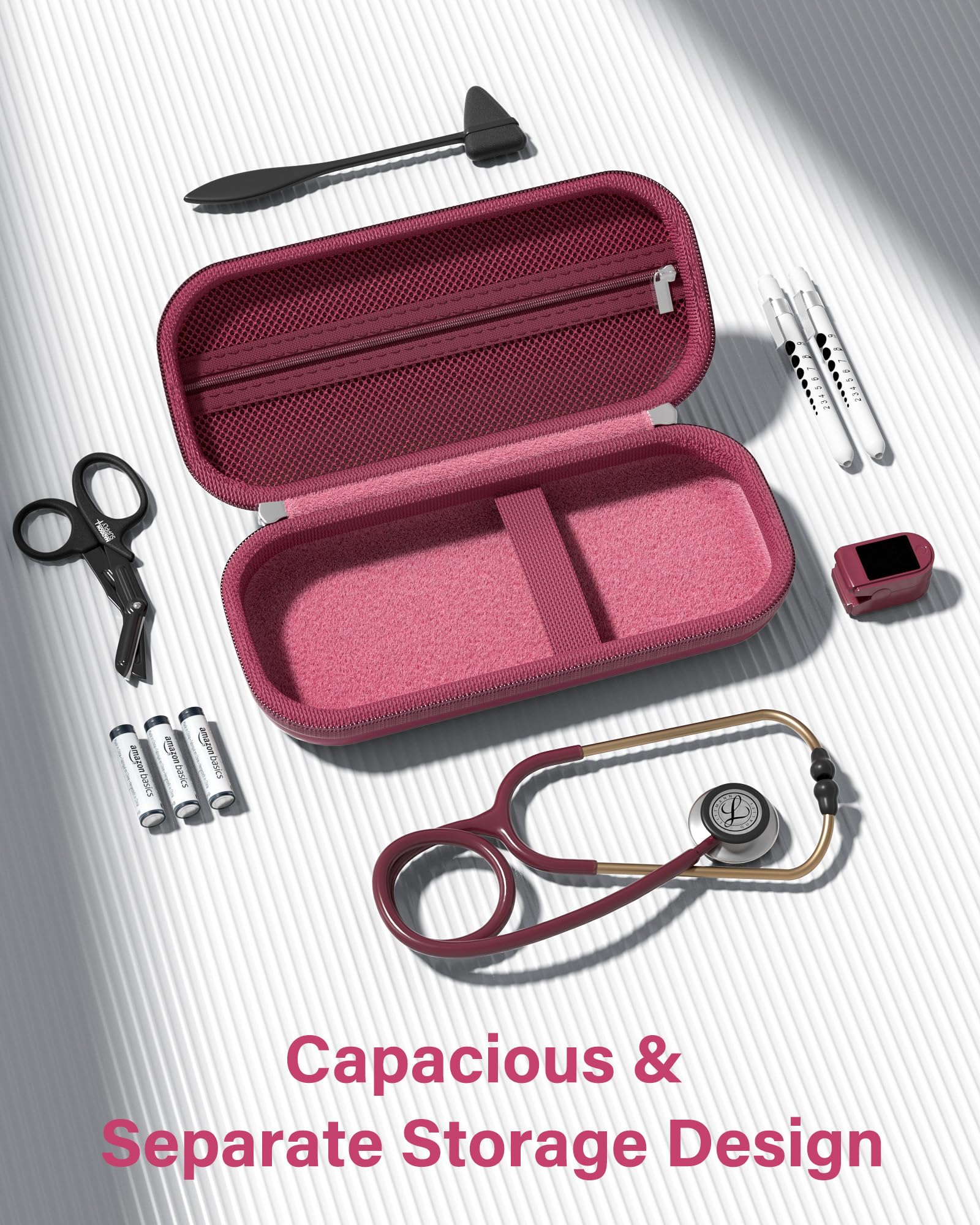 ProCase 聴診器ケース 耐衝撃 ハードEVA 収納ポーチ Littmann Cardiology対応 メッシュポケット付き - ラズベリー | Classic III Lightweight III IV MDF Acoustica等対応, ベルベット裏地, 弾性固定バンド, 軽量コンパクト, 持ち手付き, 医療従事者への贈り物に