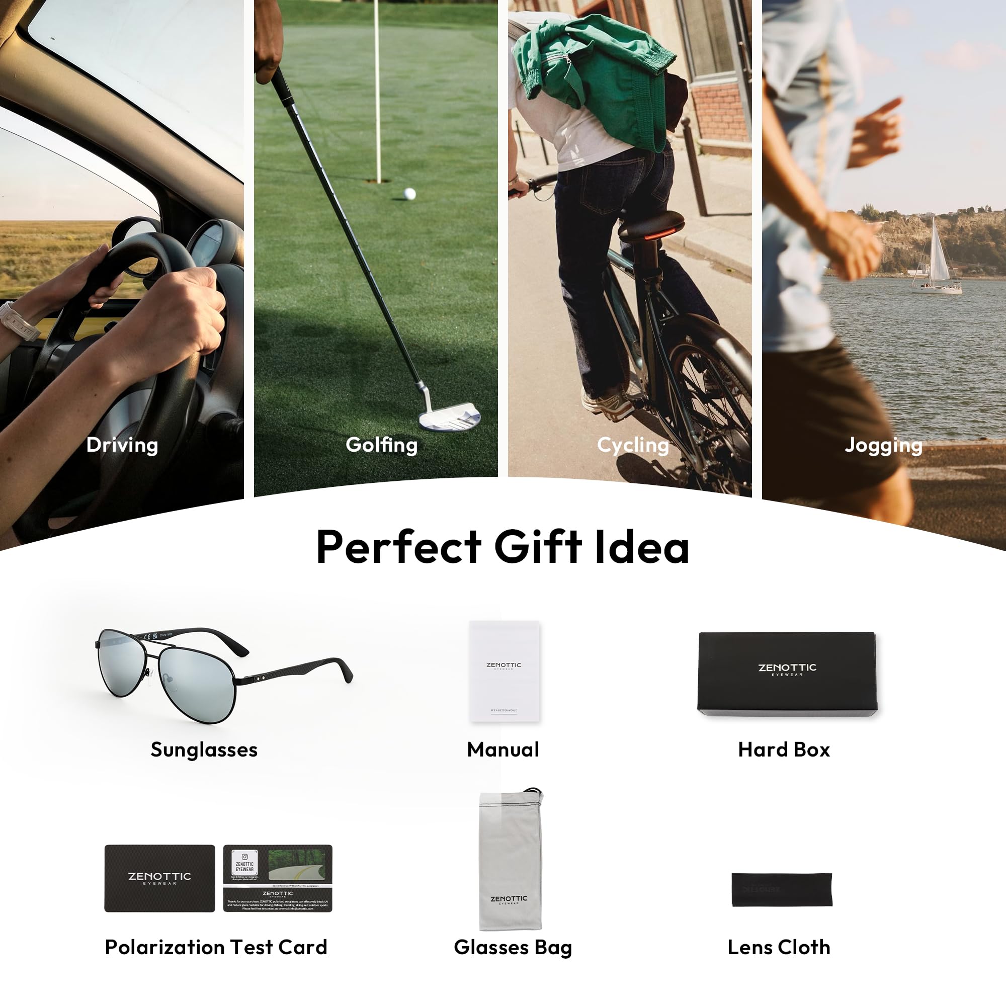 ZENOTTIC Occhiali da sole da uomo donna pilota specchio polarizzati quadrati con Tempio in fibra di carbonio telaio in metallo UV400 protezione per la pesca, la guida e il golf