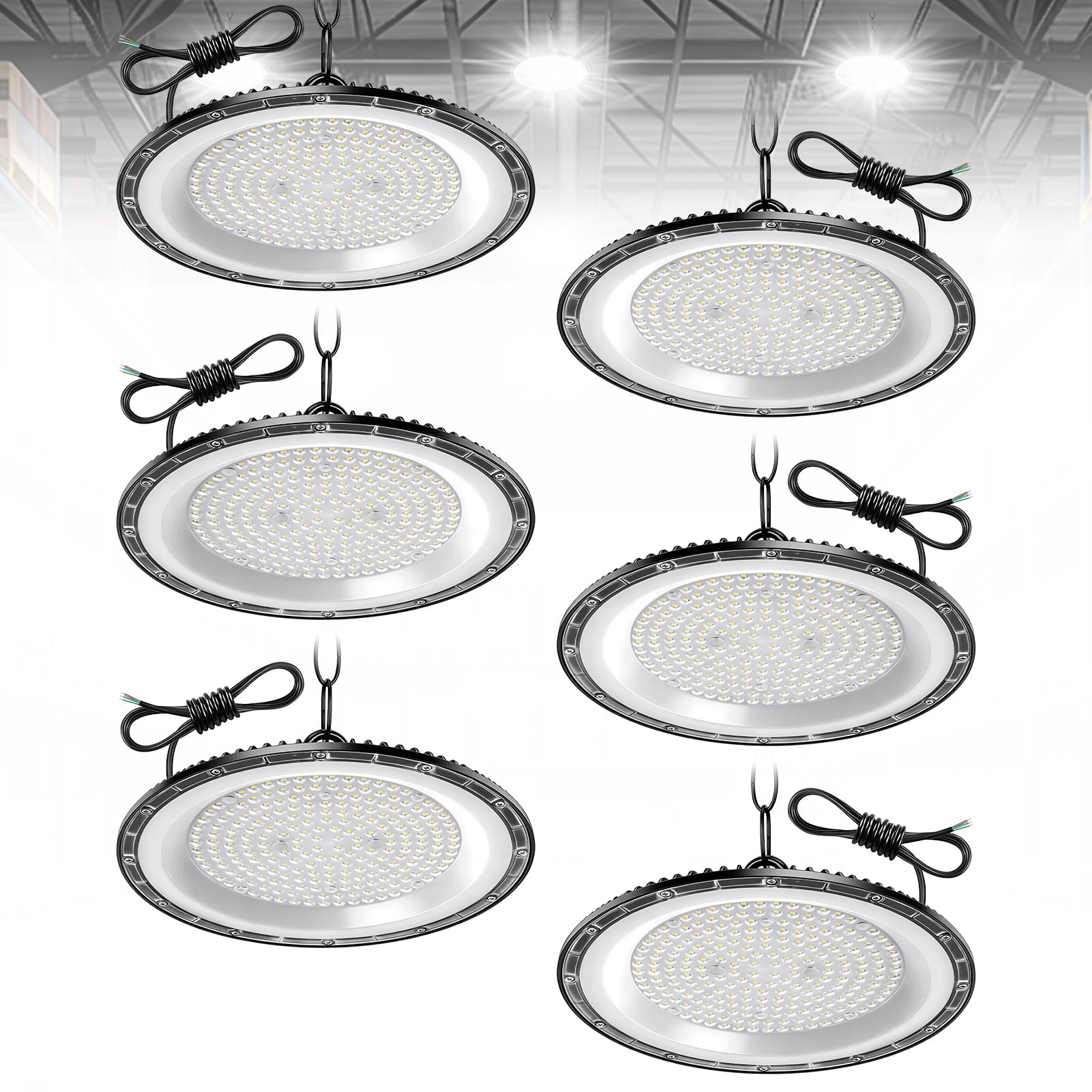 Ankishi 6 Pack 300W UFO LED High Bay Light,30000LM 6500K Cool White UFO LED Workshop lamp,IP65 Waterproof Industrial lamp high Bay Light for Factories,Garage,Warehouse