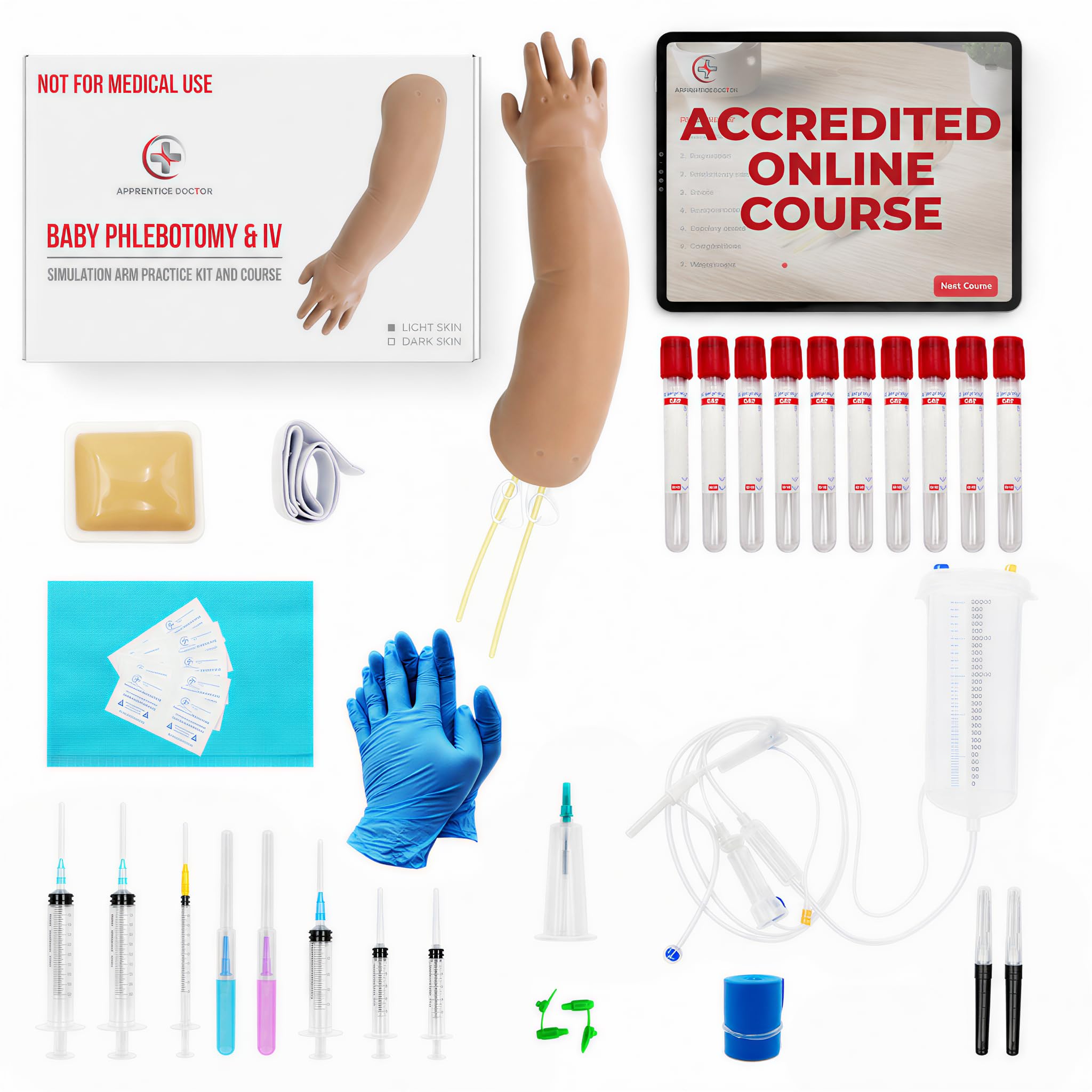 Apprentice Doctor Toddler IV and Phlebotomy Practice Kit, Light Skin Arm