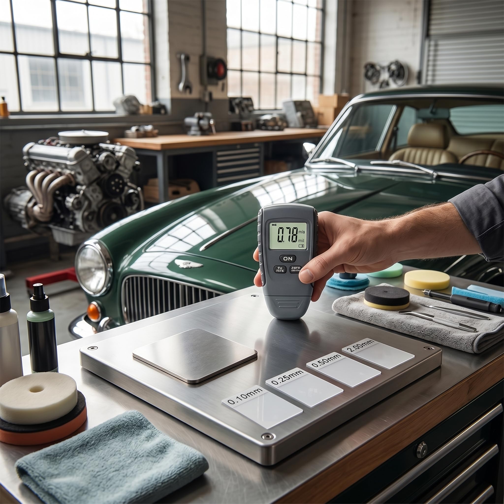 Greensen Schichtdickenmessgerät mit Hintergrundbeleuchtung LCD Anzeige, Auto Lackschichtenmesser für Eisen und Alu-Karosserien, Lackdickenmessgerät Autobeschichtung Messgerät Prüfgerät für Auto