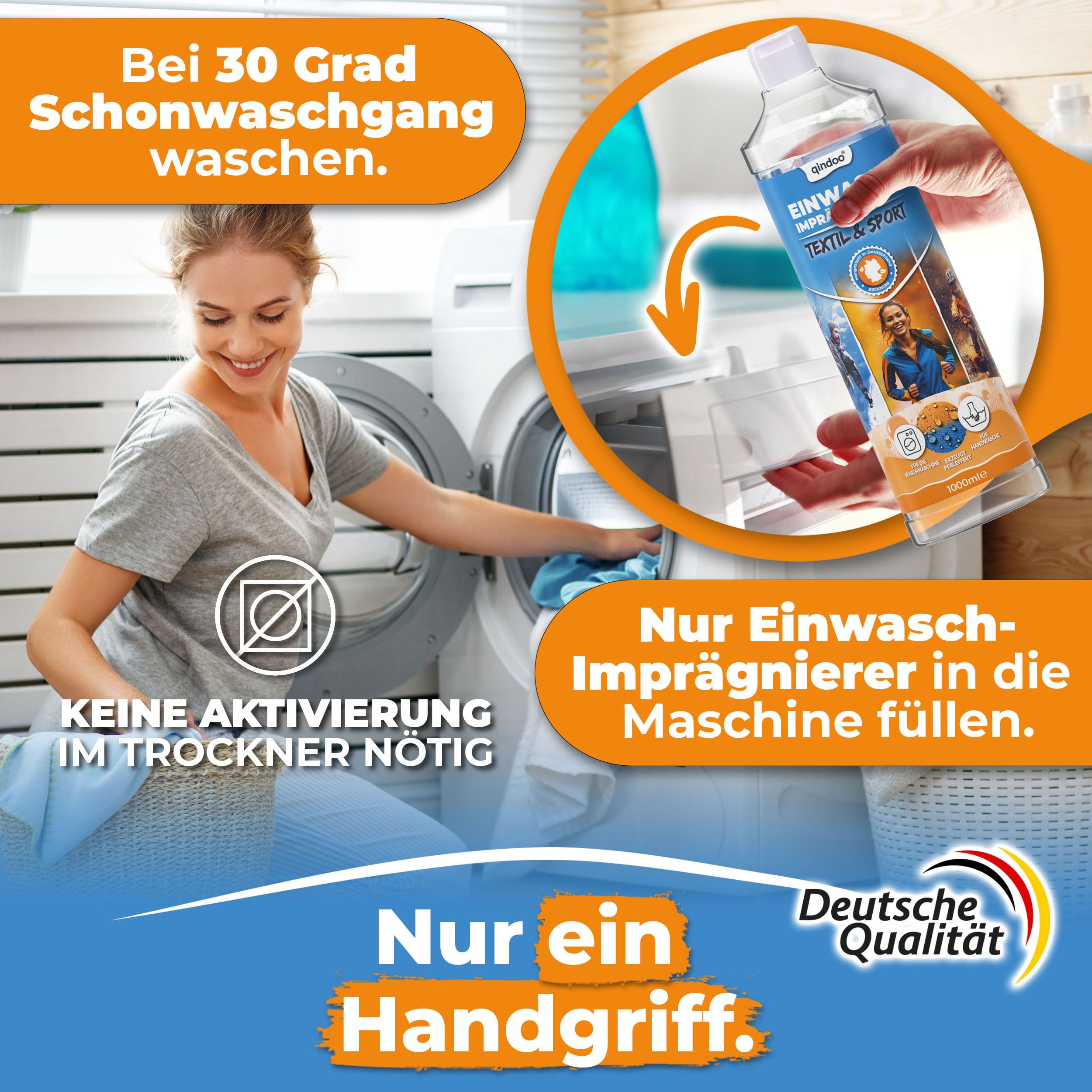 Einwaschimprägnierung – Atmungsaktiv & wirkstark – Für Gore-Tex, Outdoor- & Funktionskleidung – Waschmaschinen- & Handwäsche geeignet, PFC-frei – Made in Germany