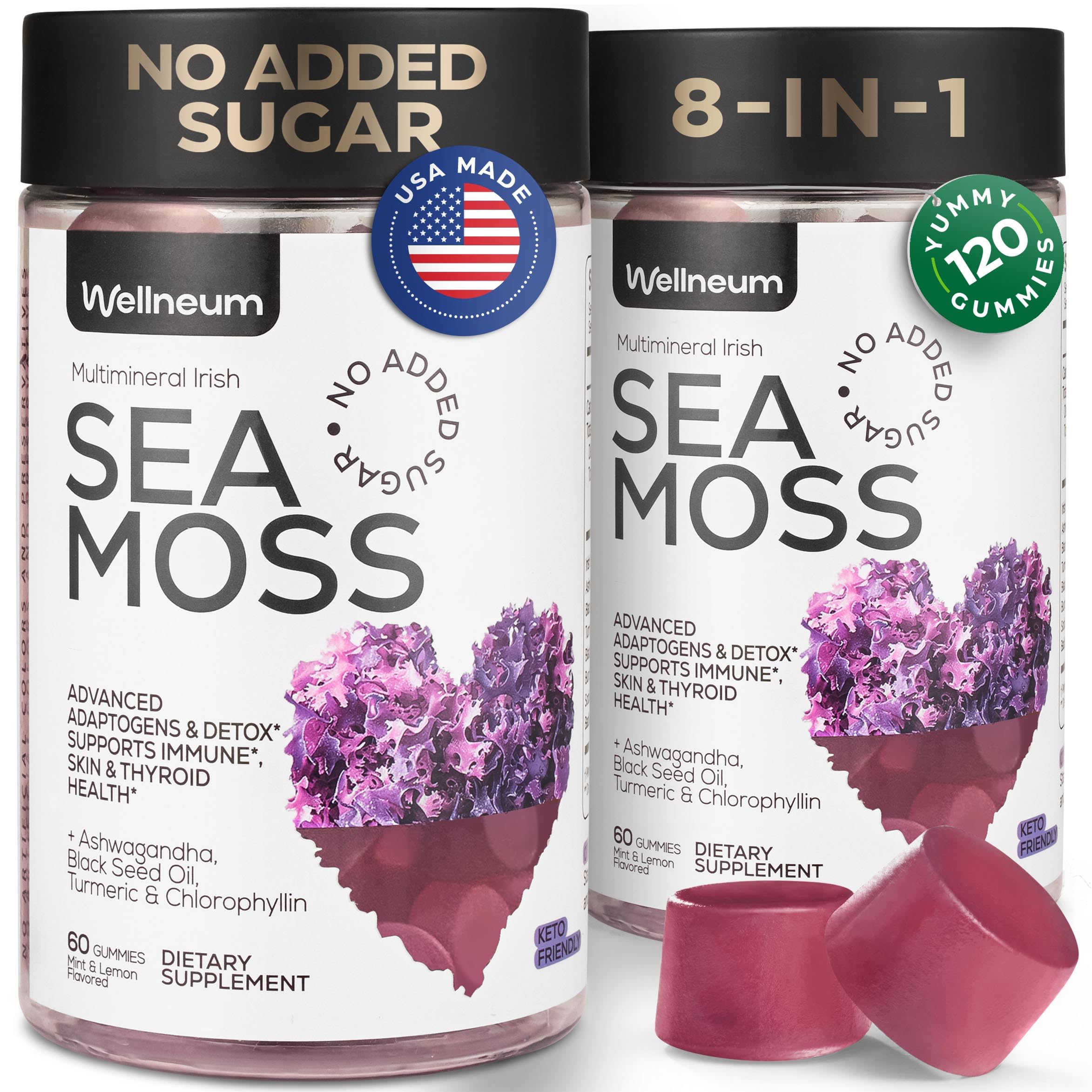 Sponsored Ad - Multimineral Sea Moss Gummies 3000 Mg with Probiotic, Bladderwrack, Black Seed Oil, Ashwagandha, Burdock Root (2 Pack) - Irish Seamoss for Immunity, Thyroid and Gut Health - Vegan, Sugar Free