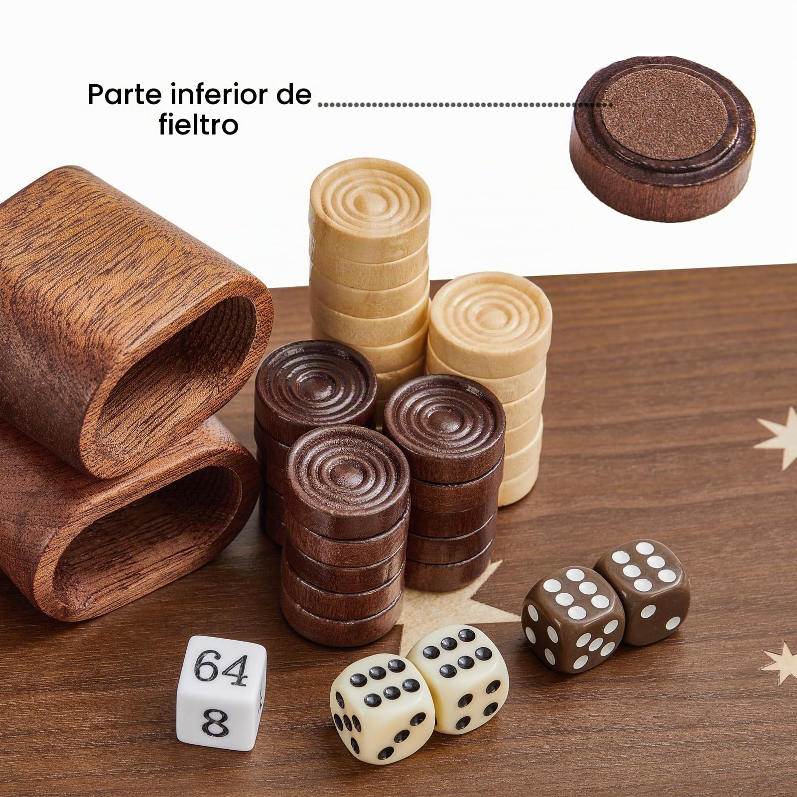 Set de Backgammon para adultos Gran tablero de 40 cm de madera Compacto plegable y perfecto para viajes Incluye dados Juego de mesa clásico para el hogar