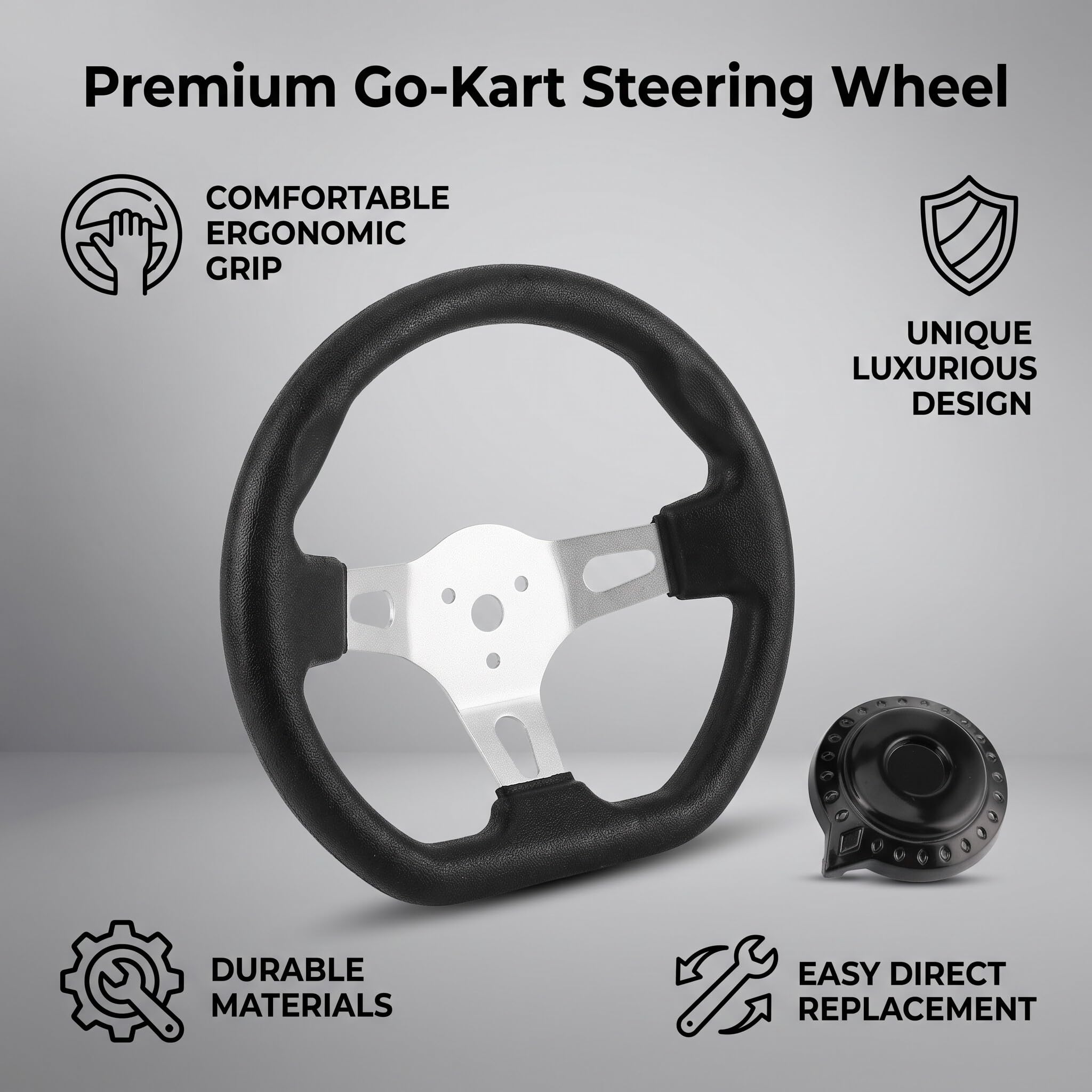Cocoarm Volante da 270 Mm, Accessorio Go Kart in Alluminio ABS, Comfort Ergonomico e Facile Installazione per le Corse di Go Kart