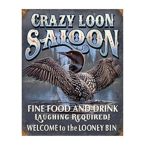 Crazy Loon Saloon - Bar Wall Art- This Vintage Nature Themed Wall Art Print wDistressed Replica Design Is For Retro Home Decor, Man Cave Decor, Bar