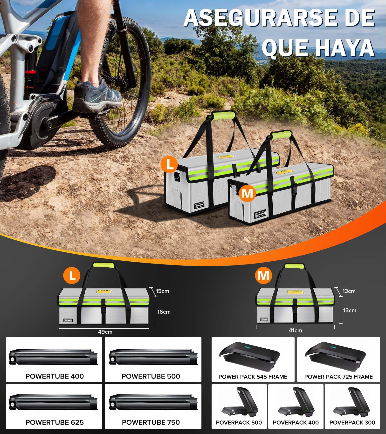 moveland 2 piezas de bolsa de batería de e-bike ignífuga, hasta 1400 °C - Bolsa de batería protegida contra explosiones, 49 x 15 x 16 cm - Caja de protección contra incendios para batería de e-bike de