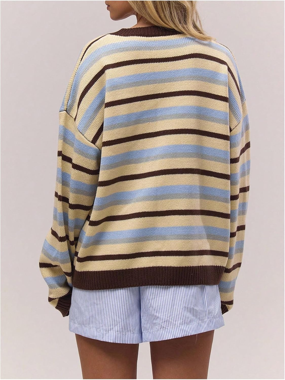 GORGLITTER Women's Button Up Striped Sweater Cardigan Lightweight Long Sleeve Crewneck Fall Trendy 2025 Knitwear Tops - Image 3