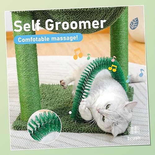 Miniatura 4 de PAWZ Road Árbol de cactus para gatos, torre para gatos de 33 pulgadas con autocuidado para gatos, hamaca suave y poste rascador de sisal totalmente