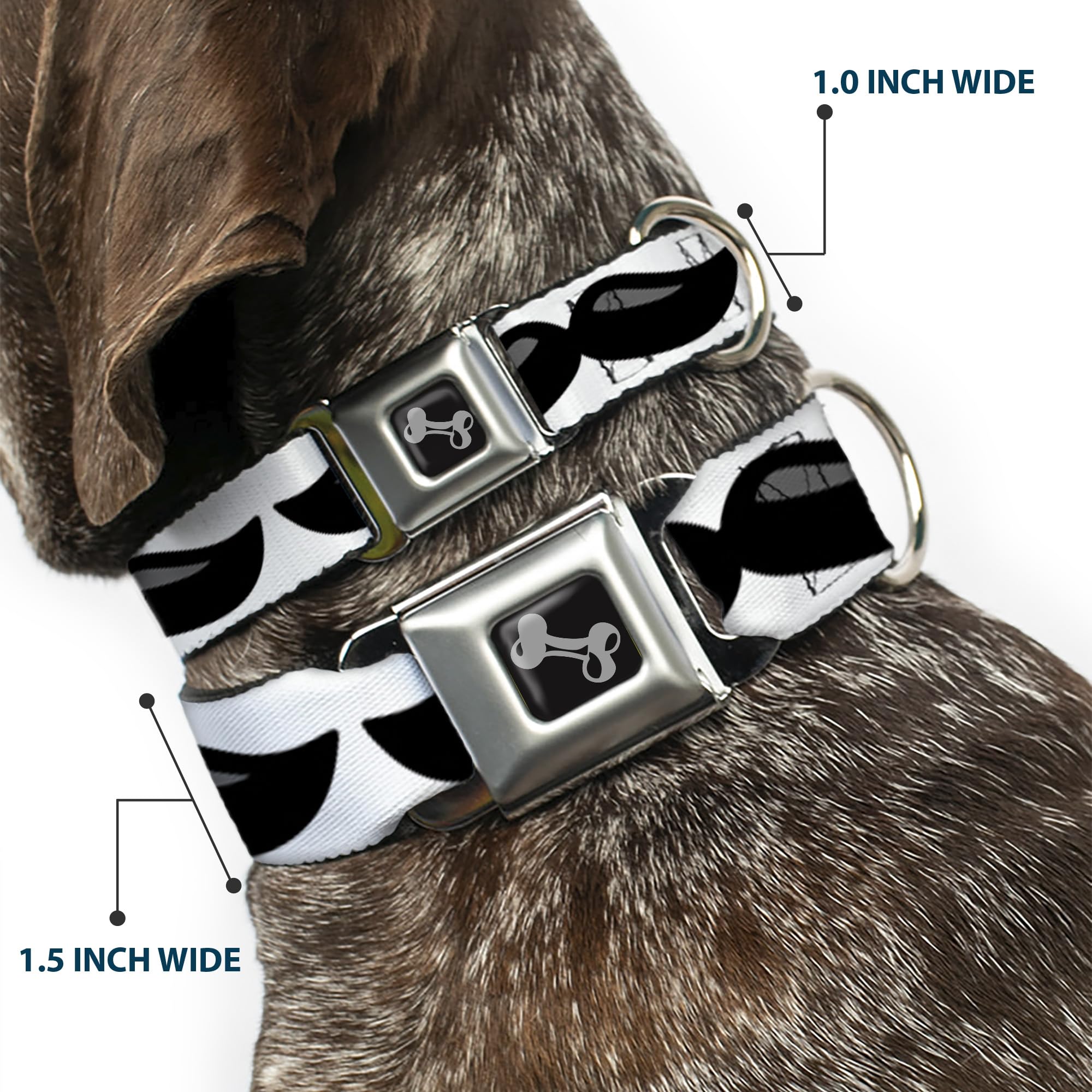 Buckle-Down Plastikowa obroża dla psa 33-45 cm biała/czarna kość wąsy, szeroka, mała