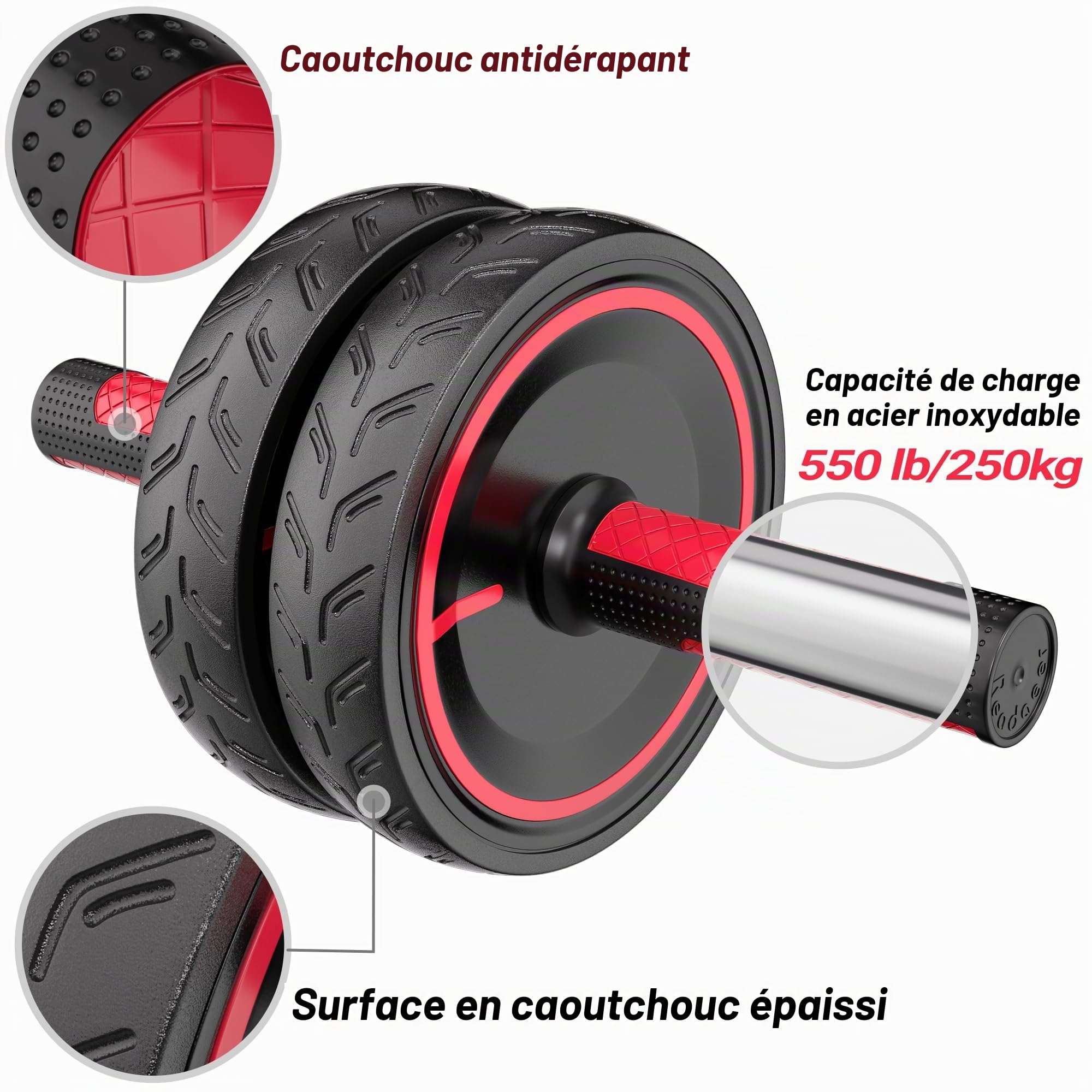 Roue Abdominale-AB Roller Wheel-Roulette Abdominaux-Rouleau Abdo, Abdos Musculation Appareil de Sport Fitness pour Exercices Abdominaux pour la Maison, la Salle de Sport, Le Fitness(Tapis Rembourré)
