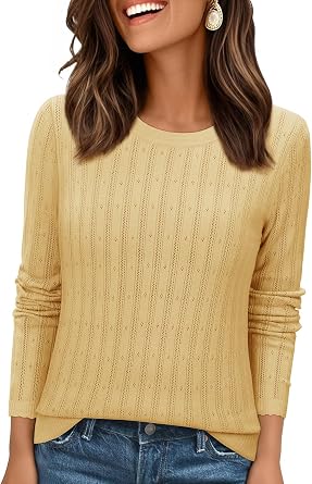 Lightweight Dressy Casual Sweaters for Women Soft Fitted Crochet Knit Tops Early Fall Fashion 2026