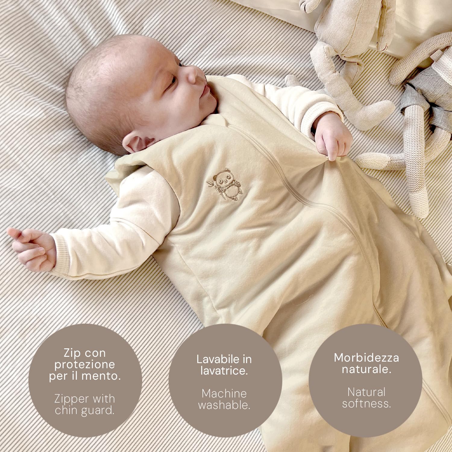 PERLETTI Sacco Nanna Tog 2.5 Invernale in Bamboo e Cotone Organico Neonato - Senza Maniche per Bambino Bambina 0-6 e 6-18 Mesi - Sleeping Bag con Cerniera Caldo Morbido Confortevole