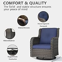 Vista 7 de Juego de 2 sillas de patio giratorias de 360 grados para exteriores y mesa auxiliar a juego – 3 sillas deslizantes de mimbre para patio con cojines