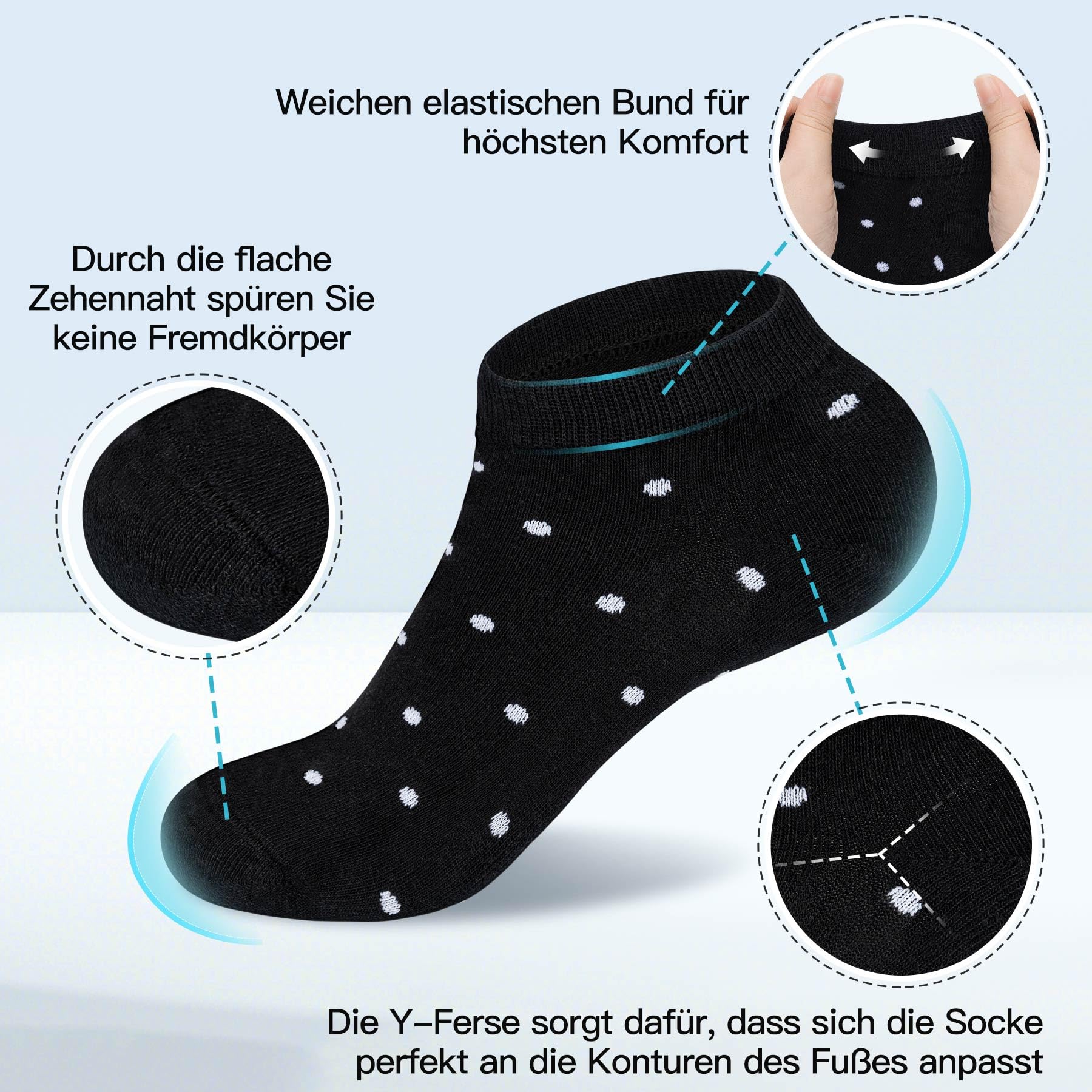 FALARY 10 Paar Sneaker Socken Damen 35-38 39-42 Kurzesocken Sportsocken Sneakersocken Damen Bunte mit Streifen und Punkten