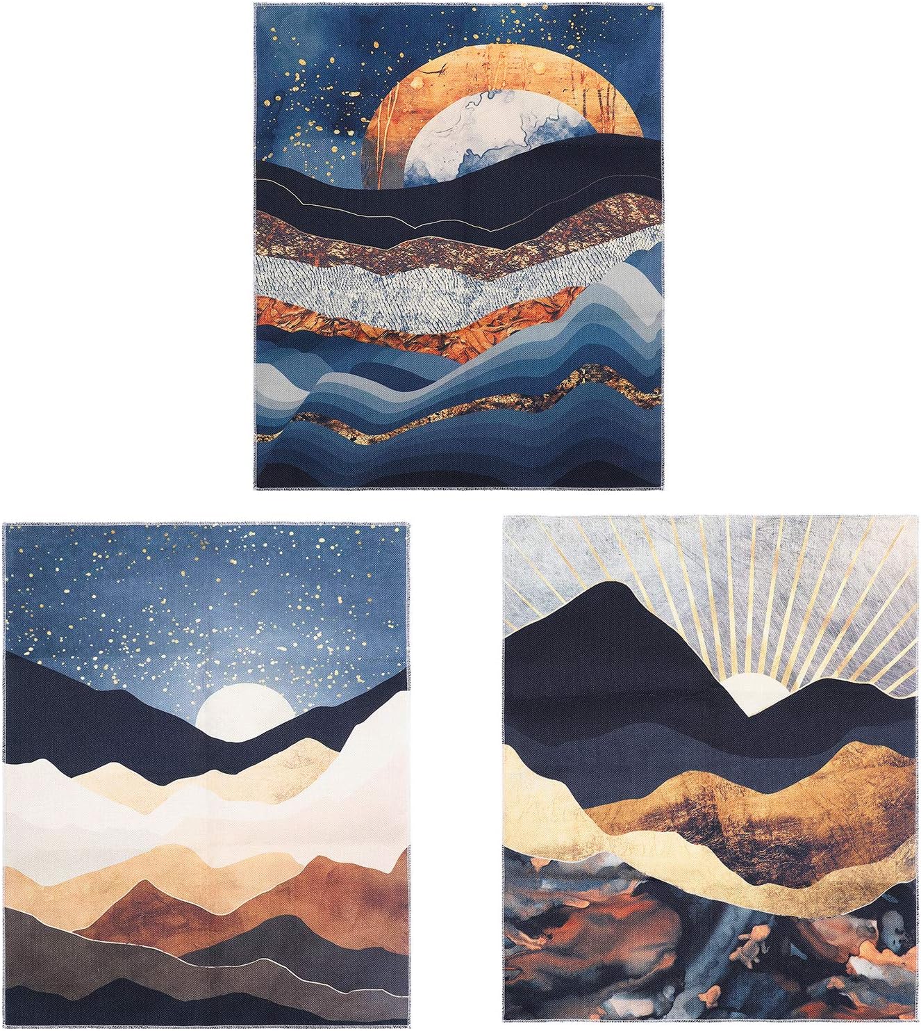 AWAYTR 3 Pcs Small Mountain Tapestry Wall Hanging - Landscape Forest Moon Wall Tapestry for Bedroom Living Room(Gold Mountain Sunset,16x20in)