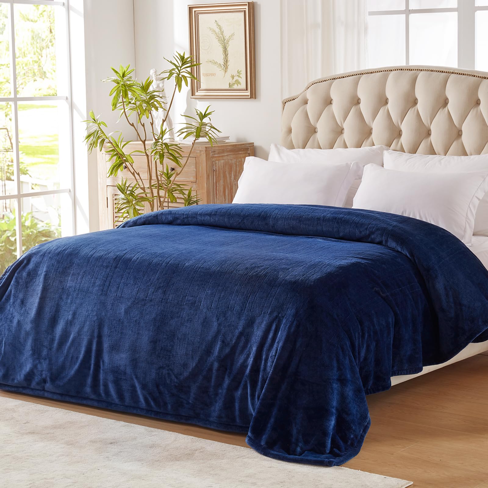 Westinghouse Heated Queen Size Blanket - Electric With 10 Heating Levels, 1-12 Hours Auto Shut Off, Fast Warming, Machine Washable (84x90 Inches, Navy Blue)