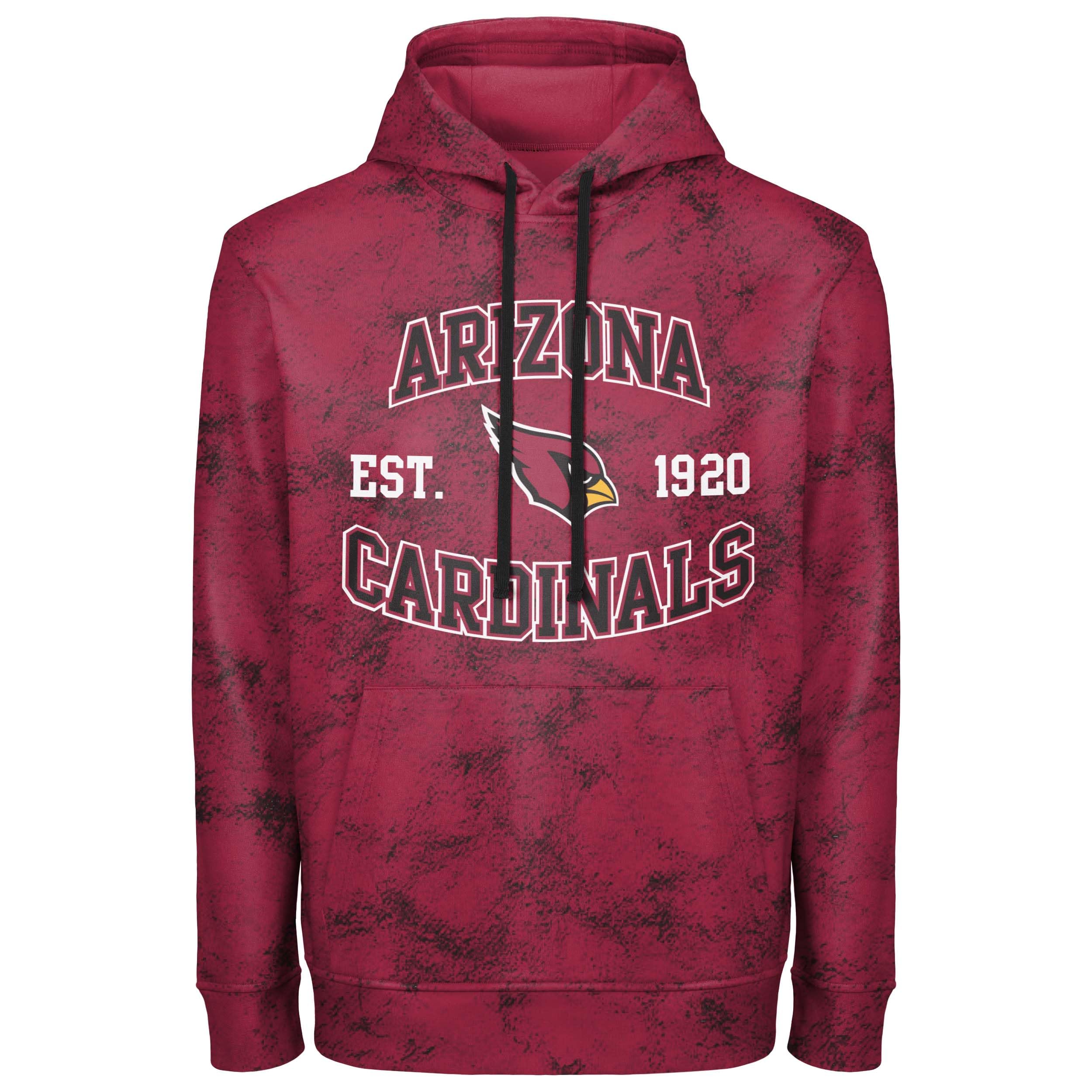 FOCO NFL Men's Officially Licensed Established Wordmark Camo Performance Throwback Team Color Pullover Sweatshirt Hoodie, Arizona Cardinals - Red, Large