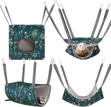 Glittme 4 Pack Cozy Ferret Hammock, Soft Washable Cage Bed for Small Animals