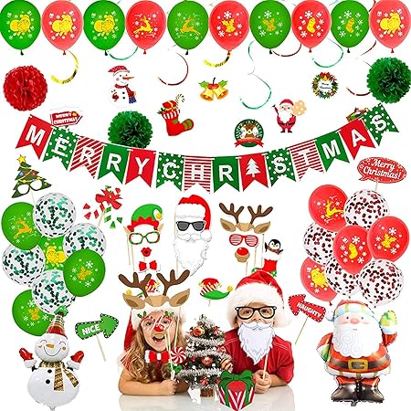 Amazon クリスマス 飾り付けバルーン 風船 Merry Christmas 装飾 クリスマス ガーランド写真道具 写真ブース 学園祭 会場の装飾 クリスマスパーティー 祝い 71個セット 風船 バルーン おもちゃ