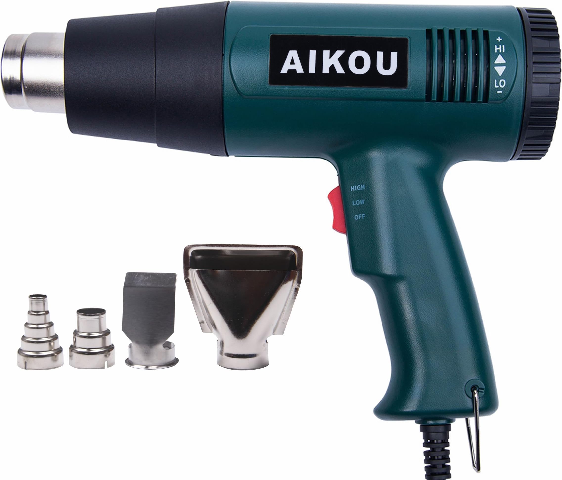 Heat Gun with 50℃~600℃ Adjustable Temperature and Air Flow Settings，Professional 1800W Hot air Gun for Stripping Paint,Shrinking PVC,Cleaning Grill, Bending or Soldering Pipes(Green)