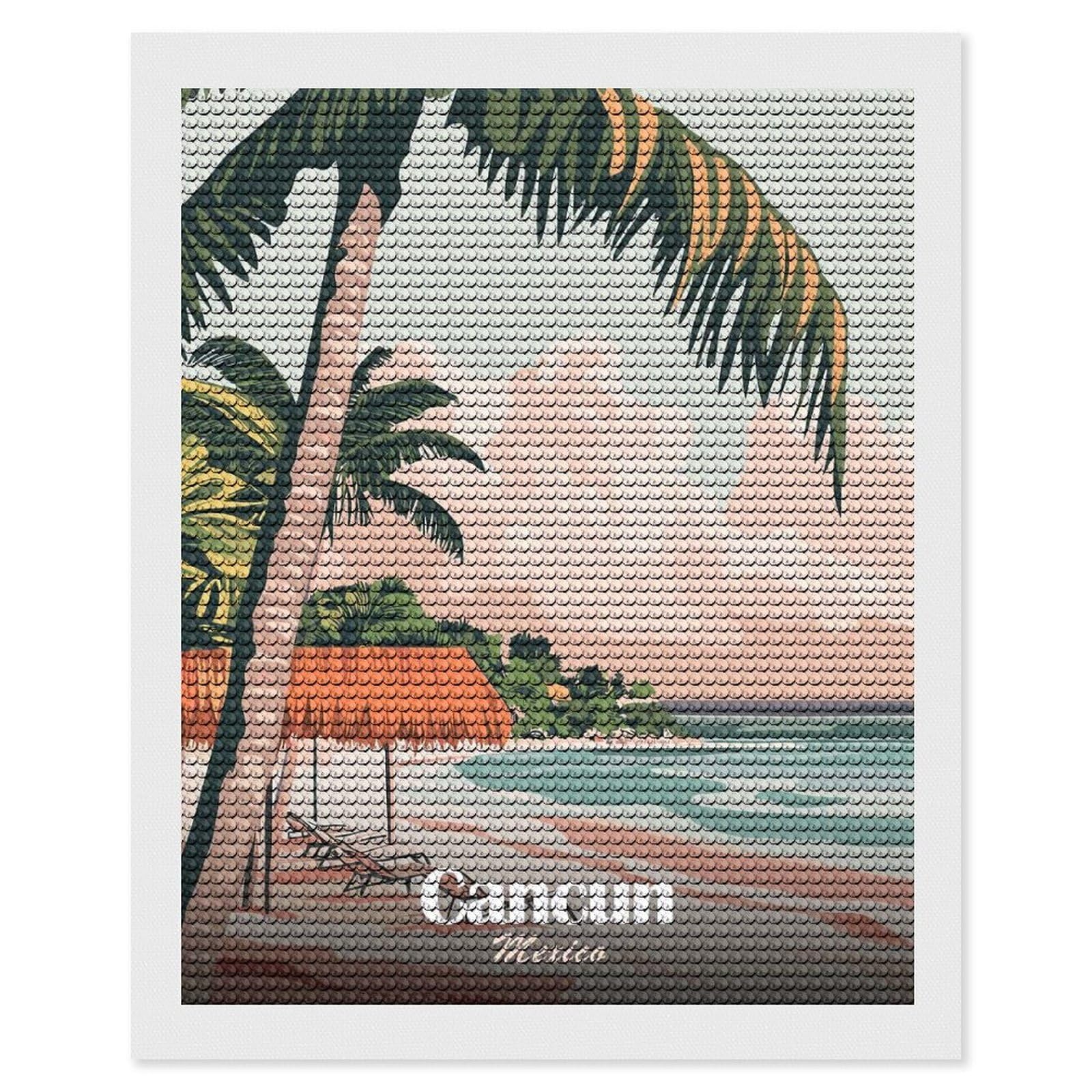 Junmoney Cancun Mexico Beach Travel Diamond Art Canvas 16"x20", for Adults, Pleasing Wall Art Project, Modern Decor, Gift Idea, Nice Detail and Sparkle