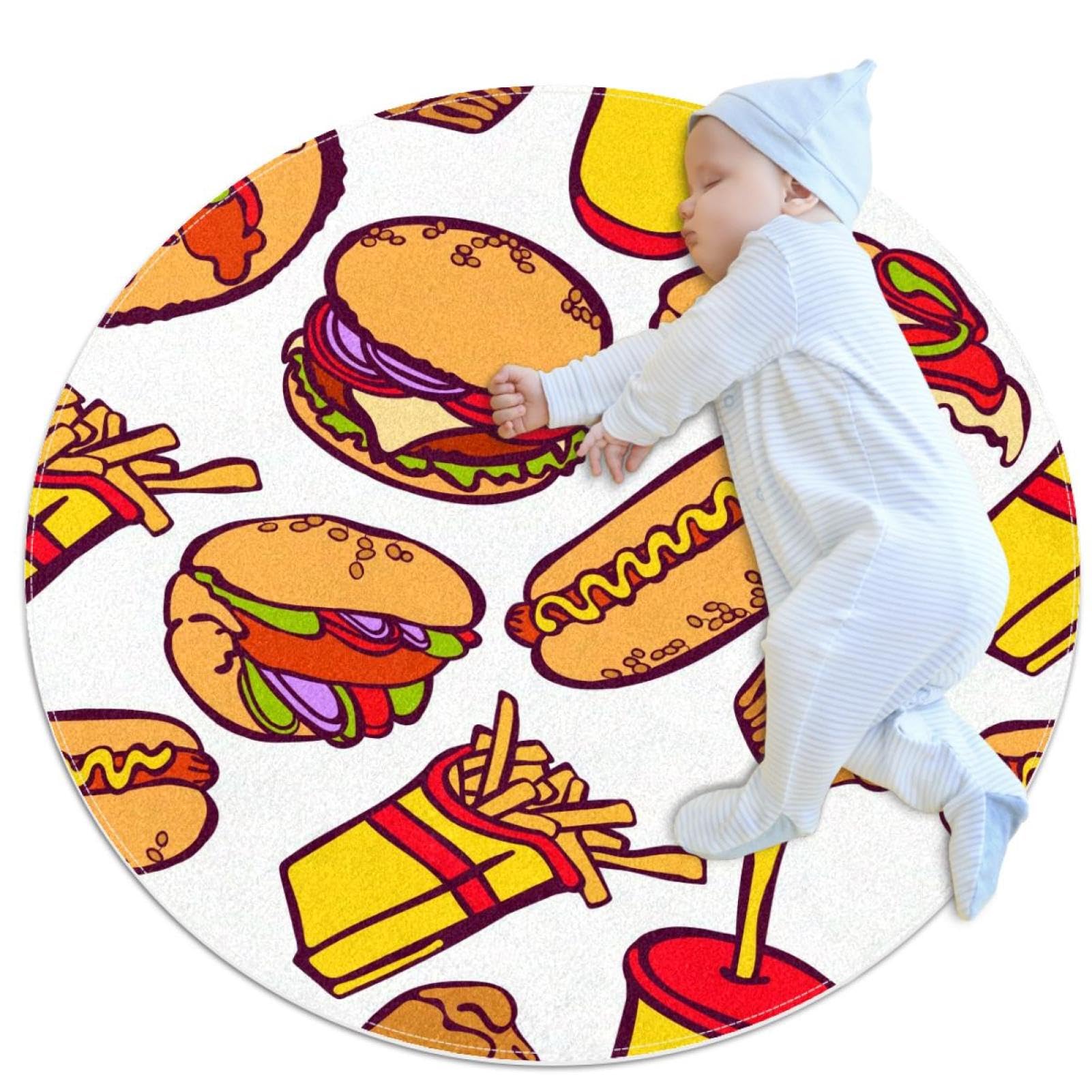 Tapis de bain antidérapant rond motif hambourg pizza pour lit et canapé