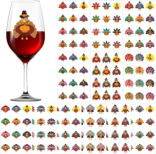 144 Pcs Thanksgiving Wine Glass Charms for Glasses Turkey Drink Marker Harvest Wine Glass Sticker Fall Cup Identifier Tags for Cocktail Tasting Party