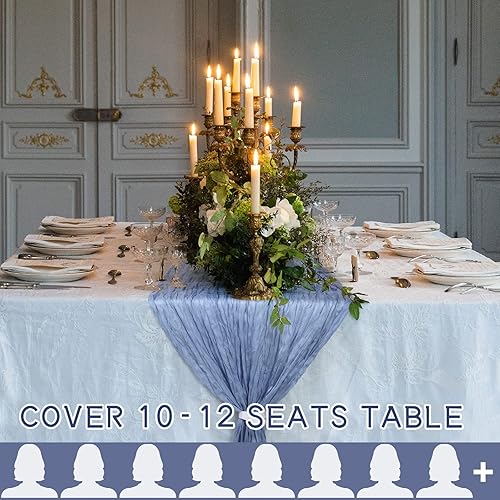 Miniatura 8 de TISEMENT - Paquete de 12 caminos de mesa de gasa arrugada de 35 x 120 pulgadas, estilo bohemio, centros de mesa románticos para mesas, mantel