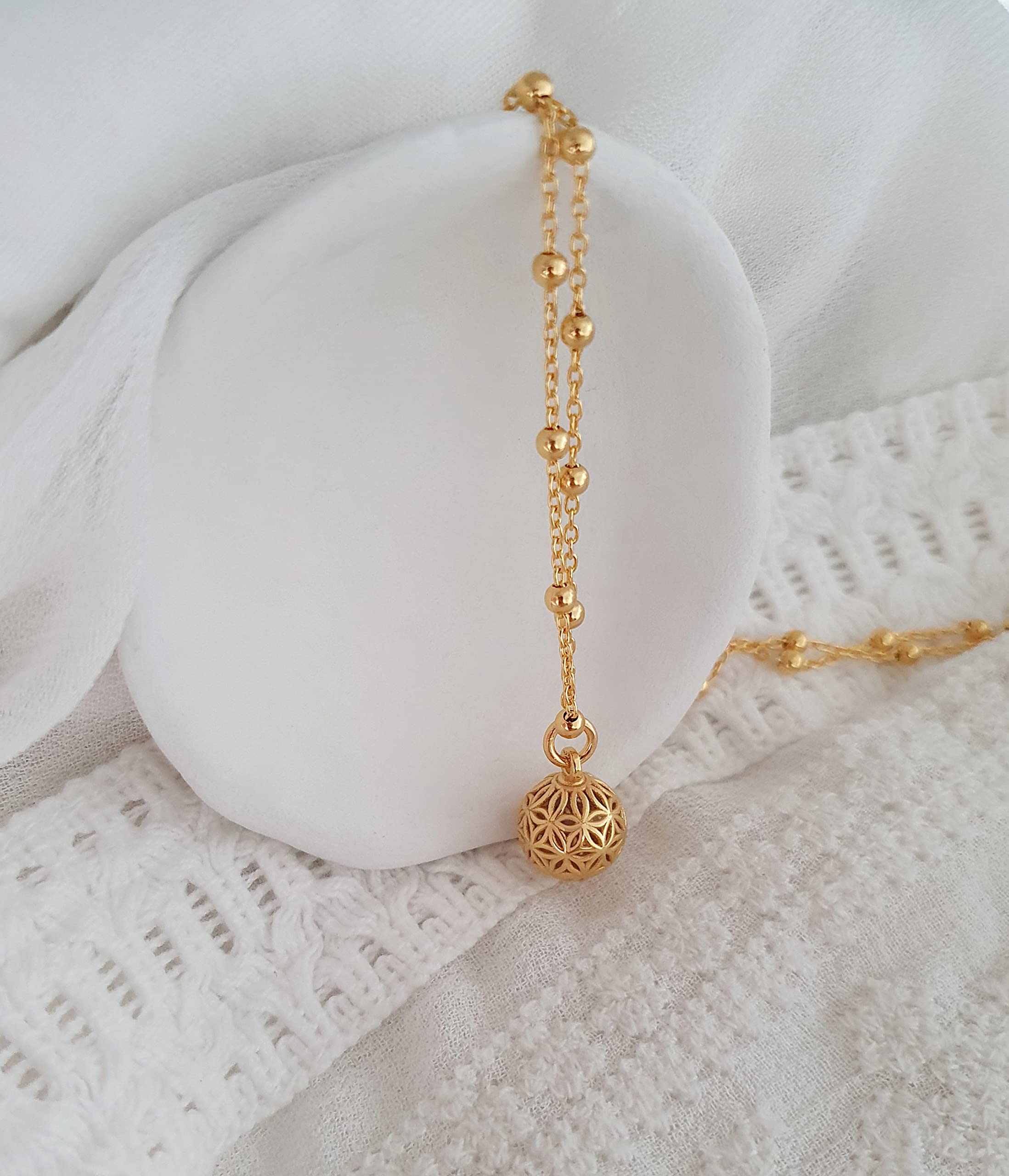 Blume des Lebens Kugelanhänger Halskette 925 Silber - Geschenk Frauen Lebensblume Kugel