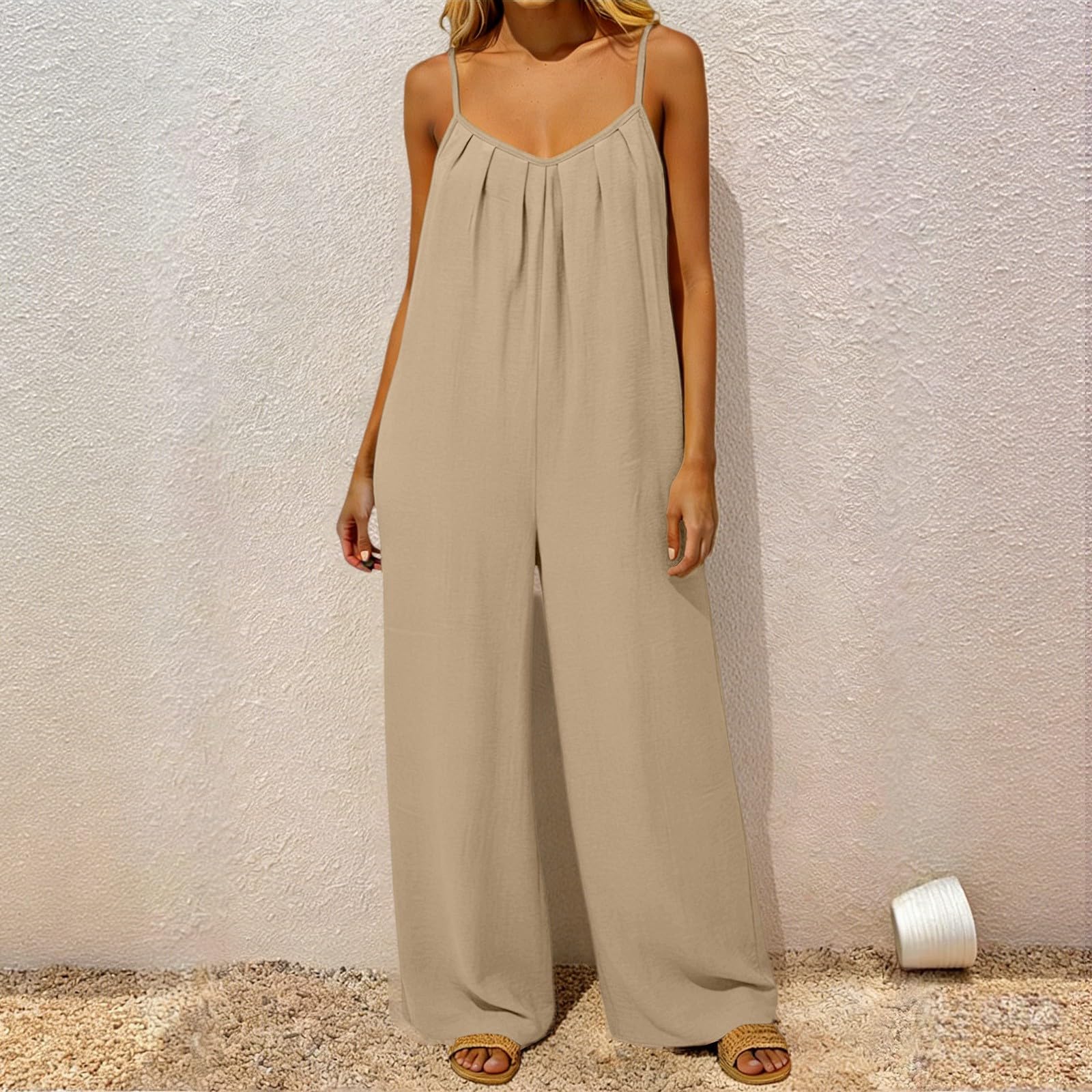Tuta estiva da donna, senza maniche, elegante, con schiena scoperta