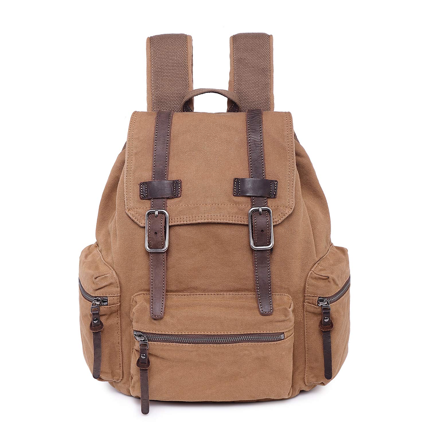TSD Brand Silent Trail Canvas Backpack | Modern Vintage Design, Laptop Sleeve, Drawstring Closure, Everyday Design(Camel)