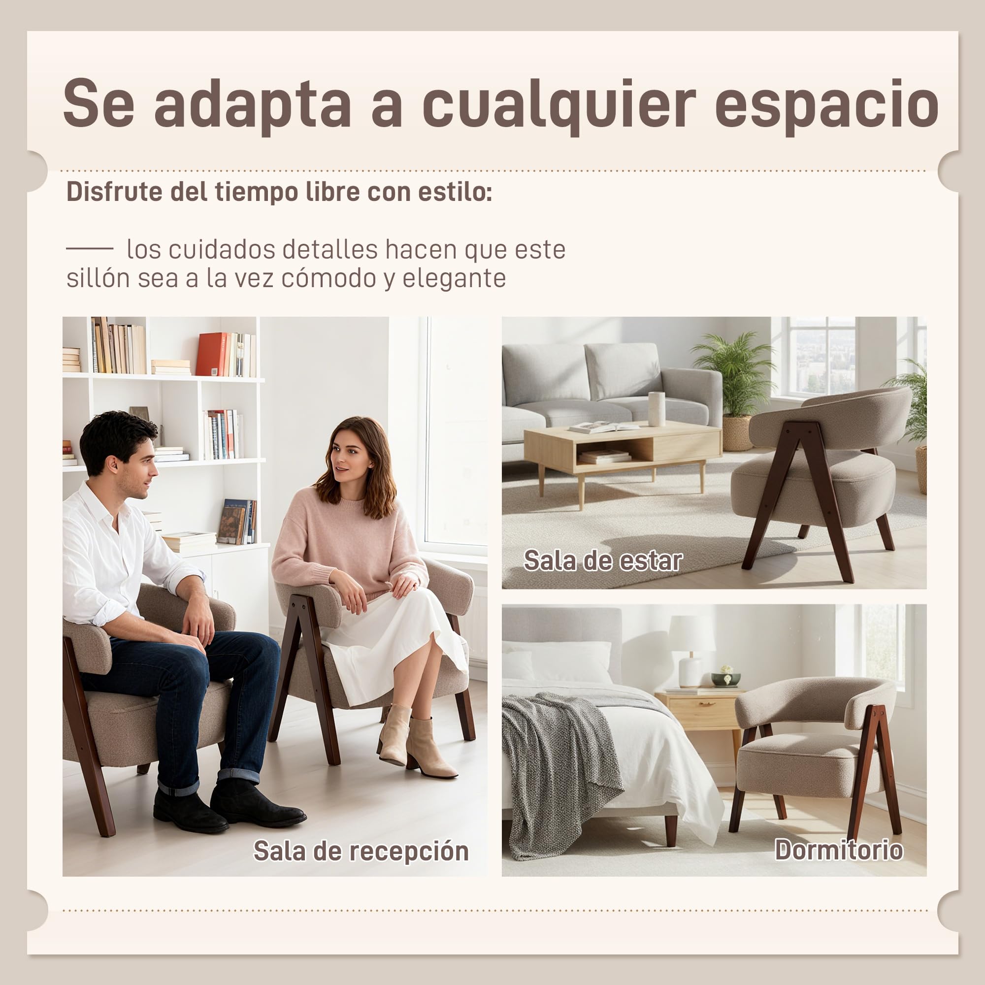 HOMCOM Butaca de Salón Tapizada en Borreguito, Sillón de Lectura Acolchado Grueso y Moderno, Asiento Ancho, Patas de Madera, Respaldo Curvado, para Dormitorio, Oficina, Marrón Claro