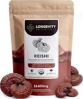 Longevity Botanicals Organic Reishi Mushroom Extract Powder 100g | Concentrated 10:1 Ratio | 100% Fruiting Bodies | Lingzhi (Ganoderma lucidum) Natural Supplement for Immune, Stress & Sleep Support