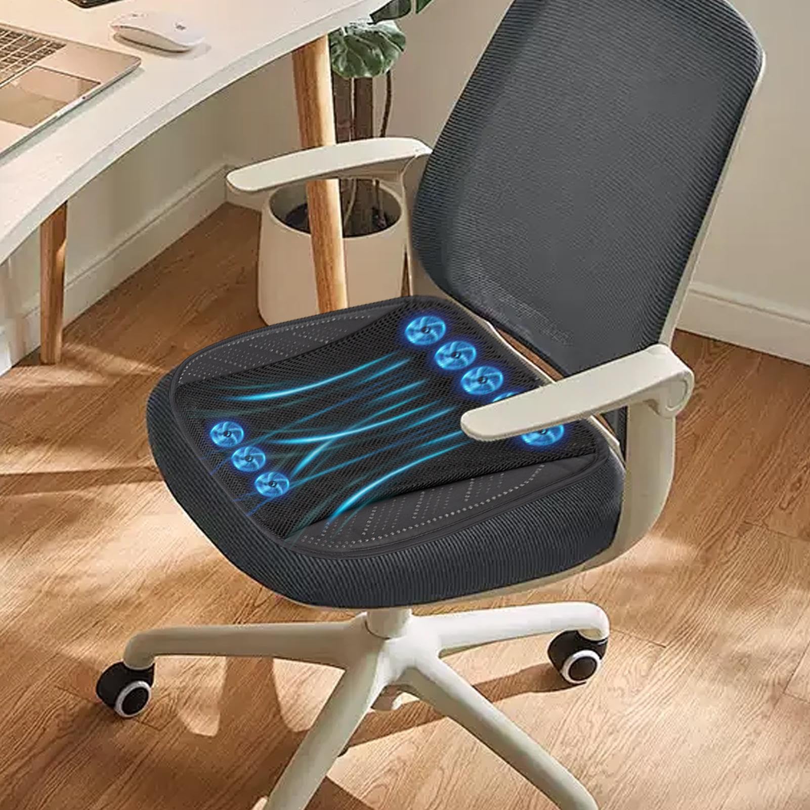 Cuscino refrigerante per sedile auto, con 8 ventole, 3 velocità regolabili, anti-sudore, raffreddamento ventilato e traspirante, accessorio per la guida