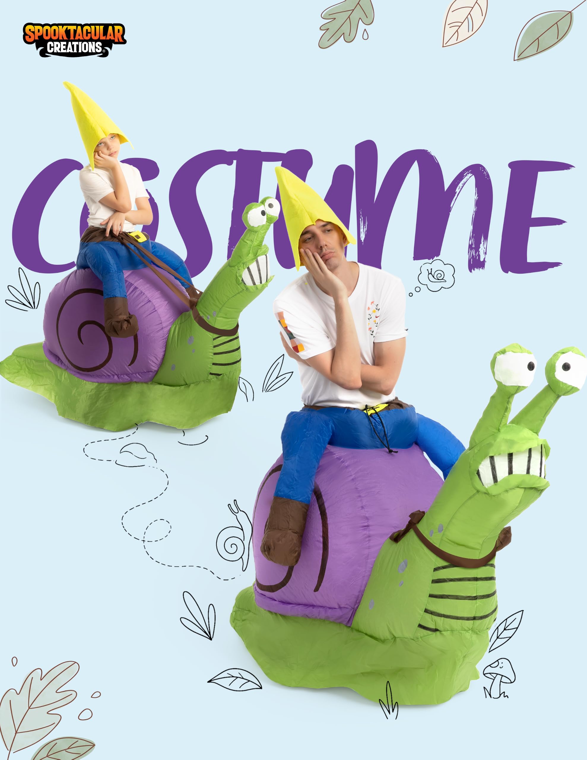 Spooktacular Creations Nadmuchiwany kostium na Halloween, krasnal do jazdy na ślimaku, kostium zwierzęcy, dmuchany kostium na Halloween, imprezy przebierane - dla dorosłych, unisex, jeden rozmiar,