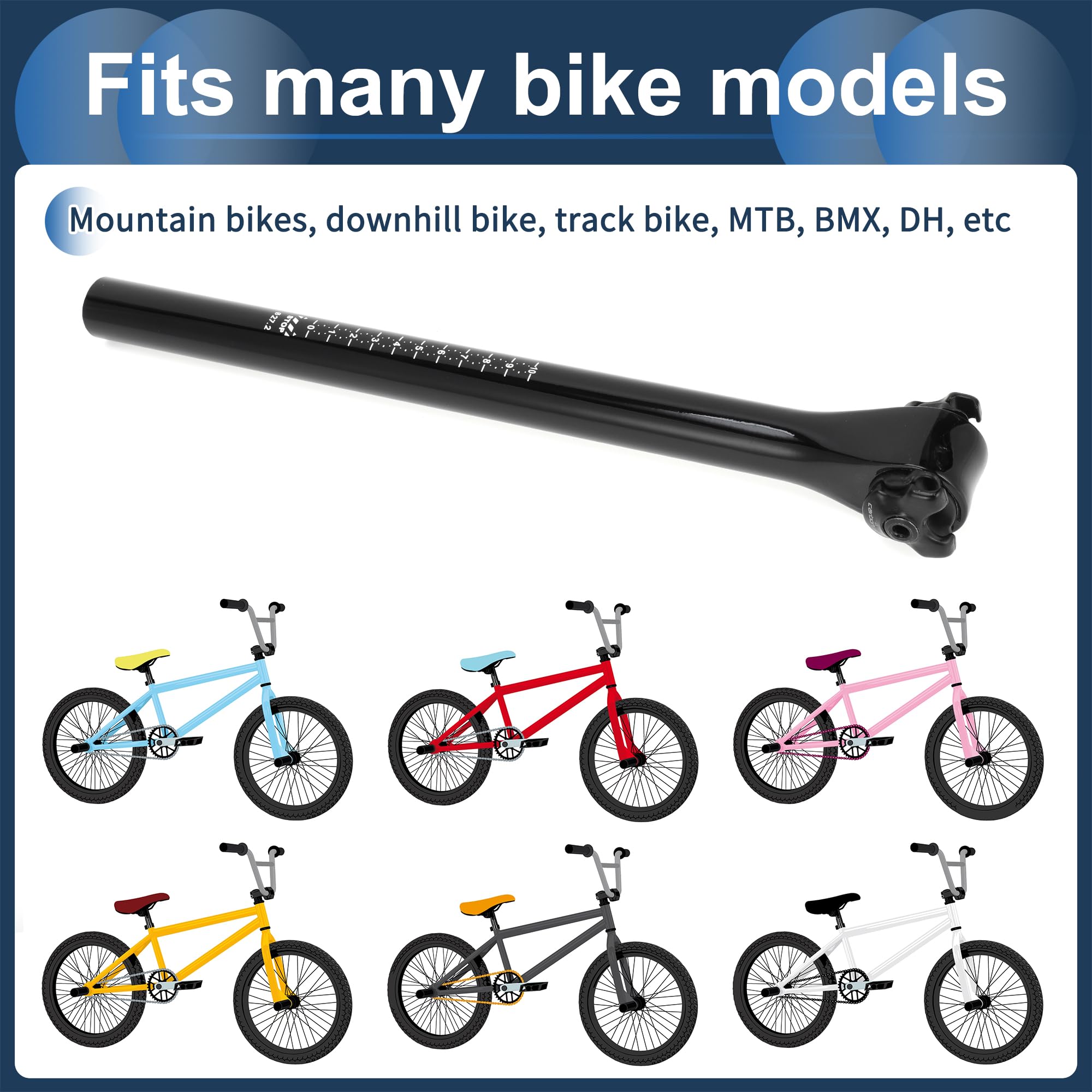 Tige De Selle De Vélo Noir Brillant 1pc pour VTT Fibre De Carbone | 27.2X350Mm, Pour VTT, Vélo De Route, BMX, Absorption Vibrations, 2 Boulons, Facile À Installer, Léger