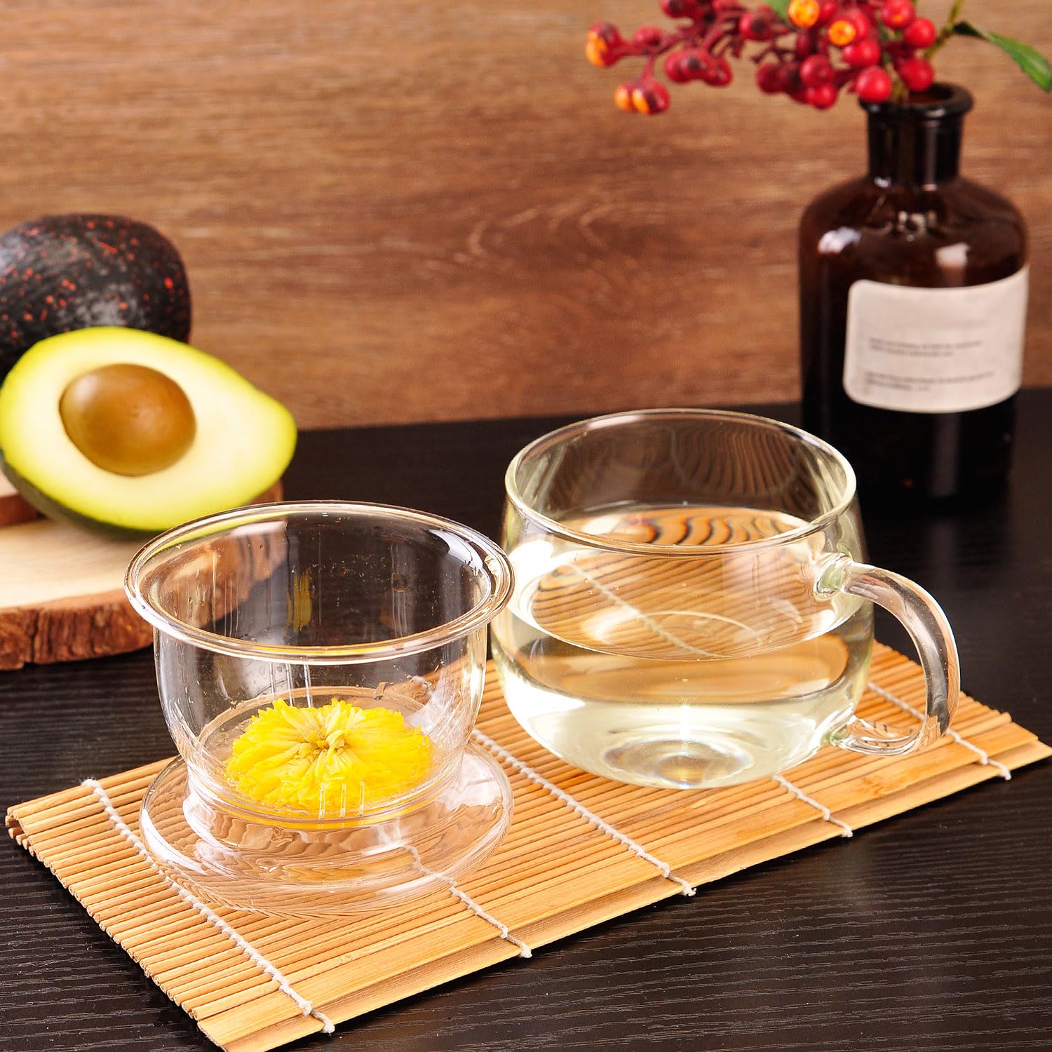 WHJY Tasse à thé en verre avec infuseur et couvercle, tasse à thé en verre de 355 ml avec passoire, tasse à thé en vrac pour une personne, tasse à thé en verre borosilicate sans plomb, résistance à la
