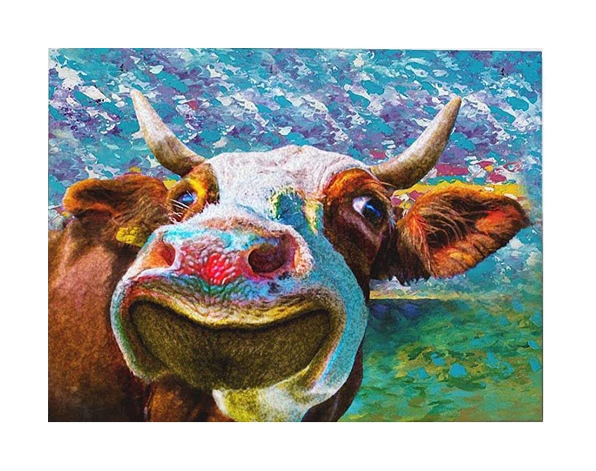 Amazon｜背景絵画カラフルな牛の顔のキャンバスの壁の芸術の装飾、農家