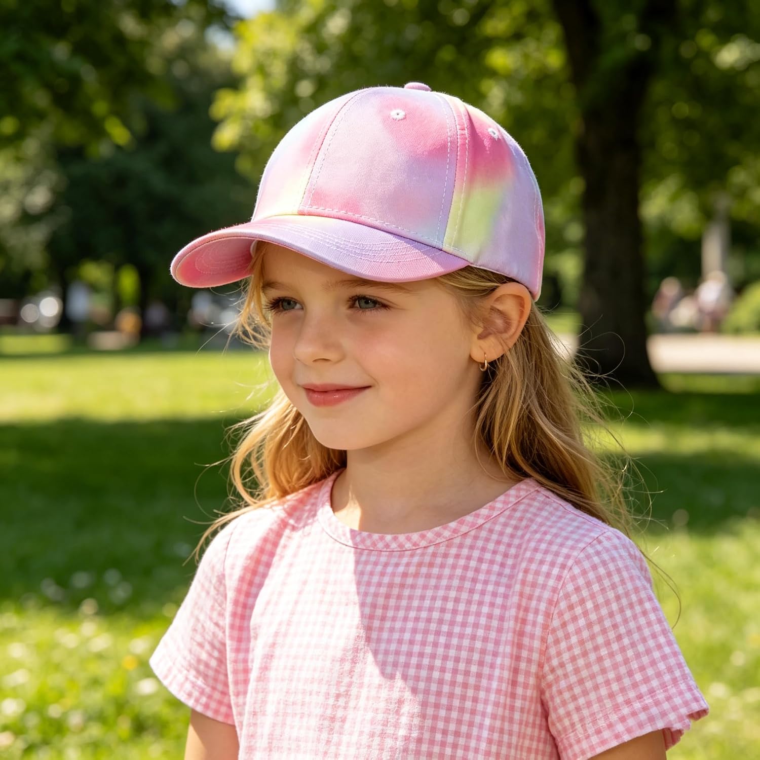 Kids Pink-Tie-Dye-Baseball-Cap Adjustable Summer Outdoor Sun Hat Trucker Hats for Toddler Girls Boys 3-8 Years