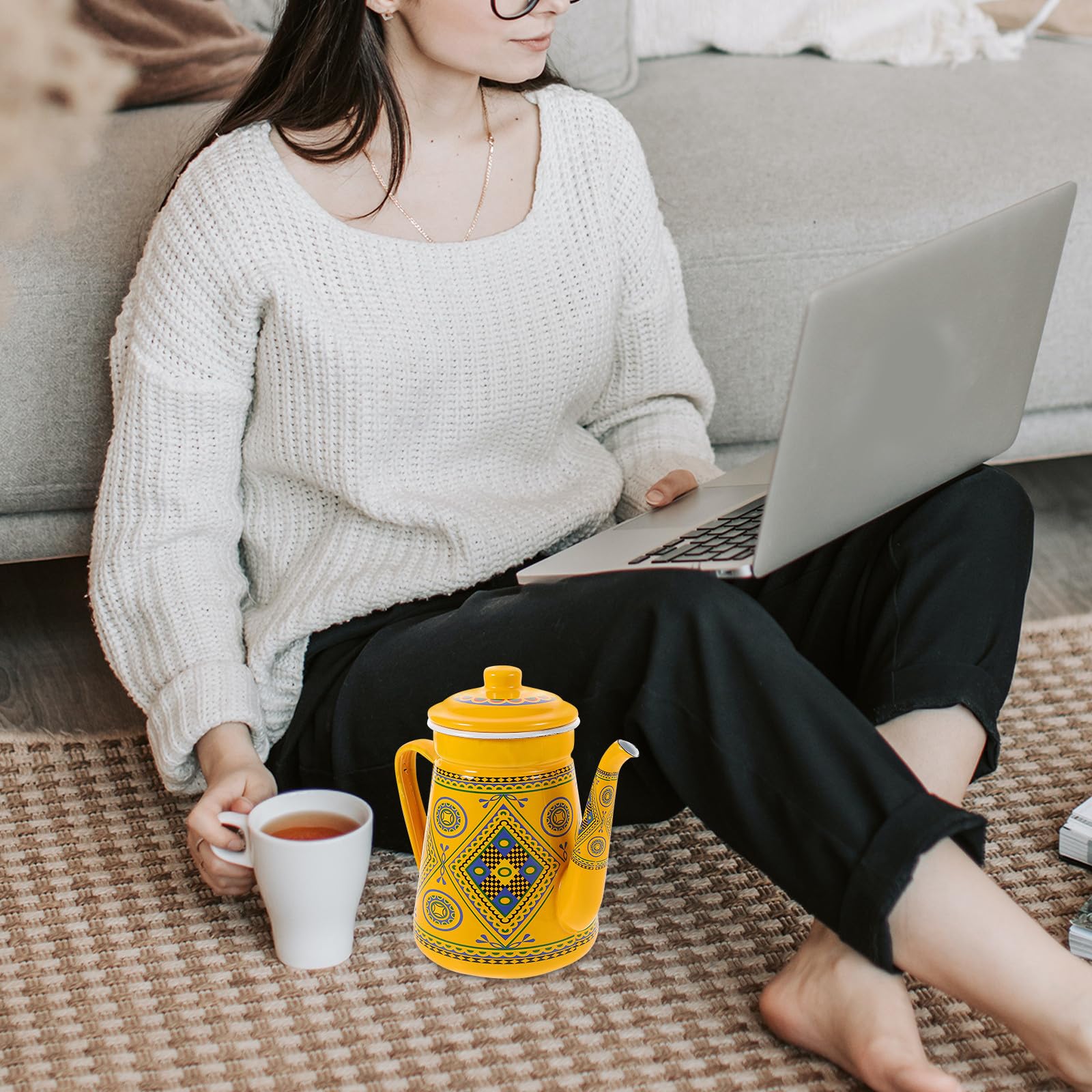 TOYANDONA Tetera Esmaltada Naranja de 1,5 L para Café y Agua en Estufa