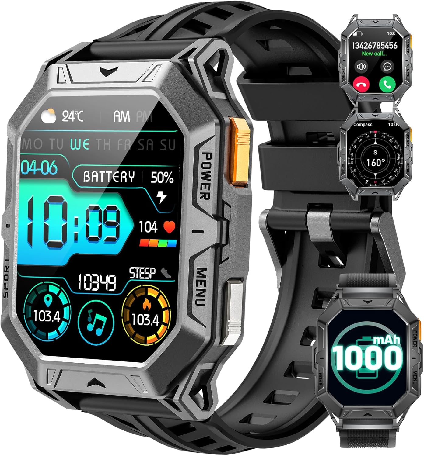 LIGE Military Smart Watches for Men(Answer/Make Calls),100-Day Battery Life,2.13" AMOLED Outdoor Sports Smartwatch with Compass,Fitness Tracker with 100+Sports Modes for Android iOS,AI Voice