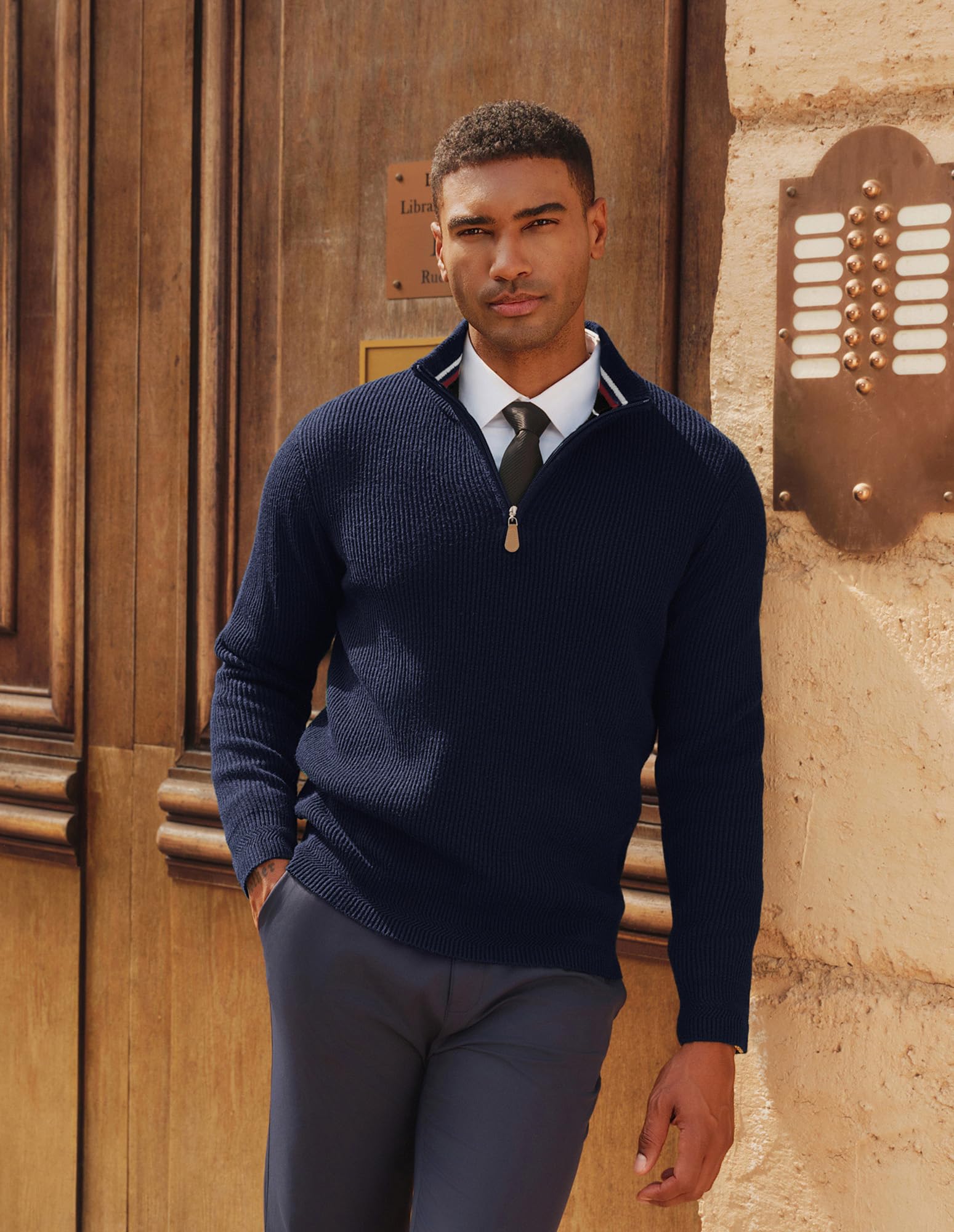 PJ PAUL JONES Pullover da uomo con cerniera a un quarto maglione casual slim fit lavorato a maglia | Colletto alto, mezza cerniera, maglione da lavoro, caldo a maniche lunghe